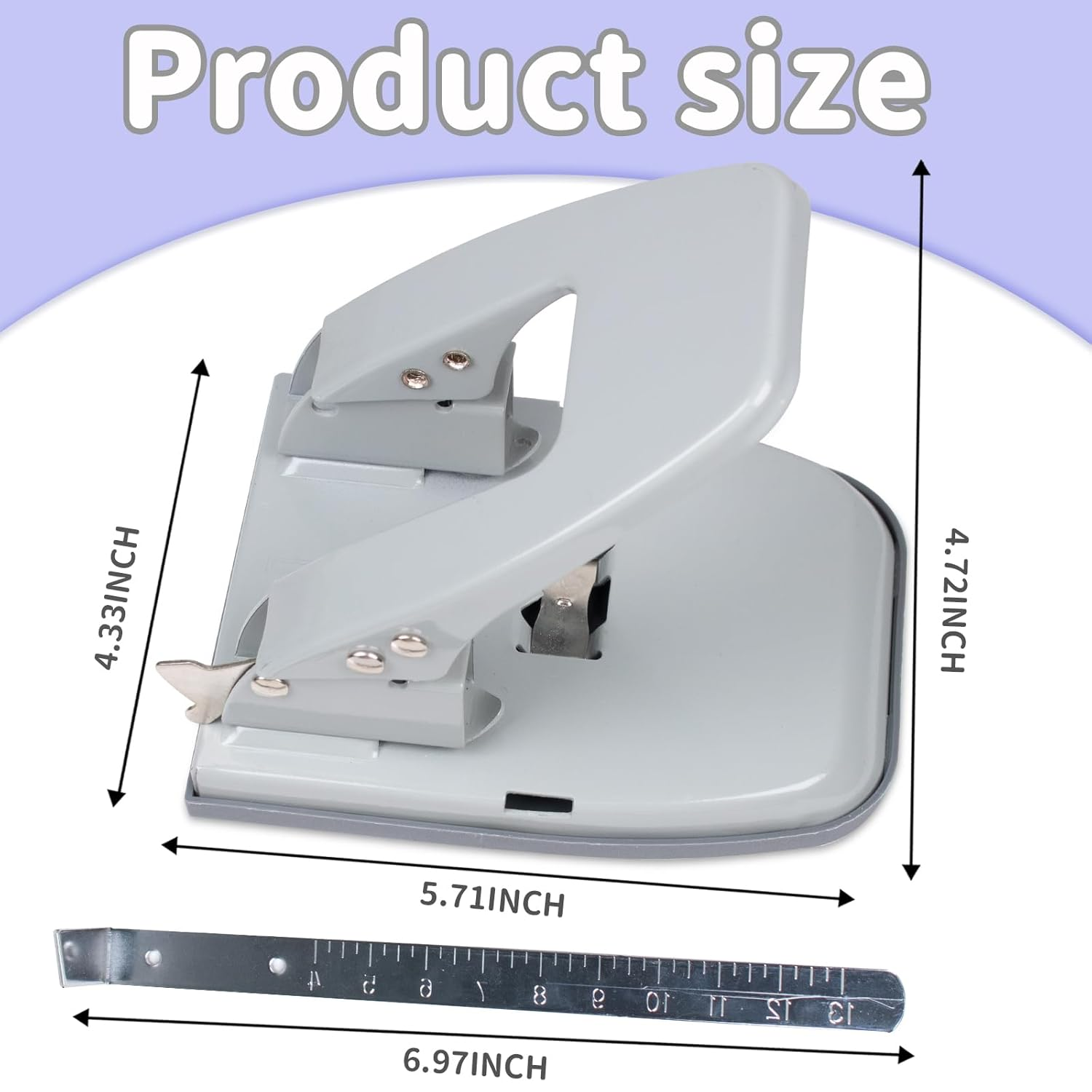 Hole Punches, 2 Hole Punch, Adjustable Two Hole Punch, Heavy Duty 2-Hole Punches, 30 Sheet Capacity Holepuncher, Metal Paper Puncher, Locking Handle image number 3