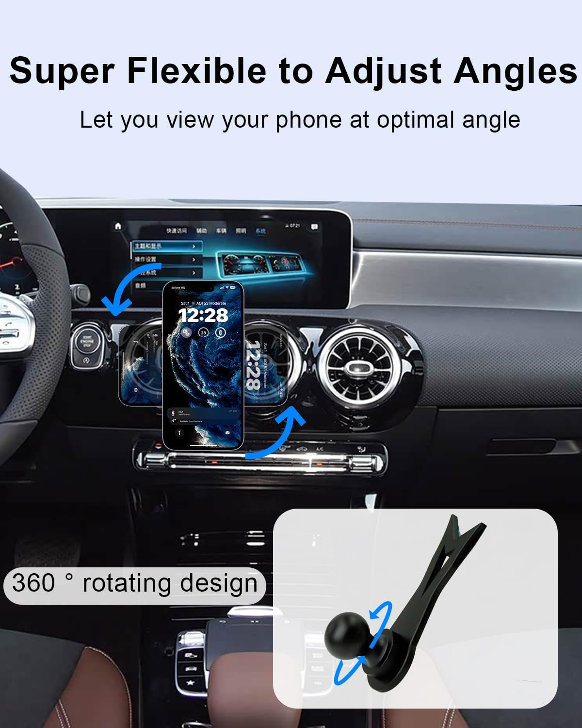 SPTSSWET Magnetic Mobile Phone Holder Compatible with Mercedes Benz a Class A200 A220 A180 2015-2019 360 Degree Adjustable Compatible with Magsafe Car Mobile Phone Holder for Car Ventilation Slots