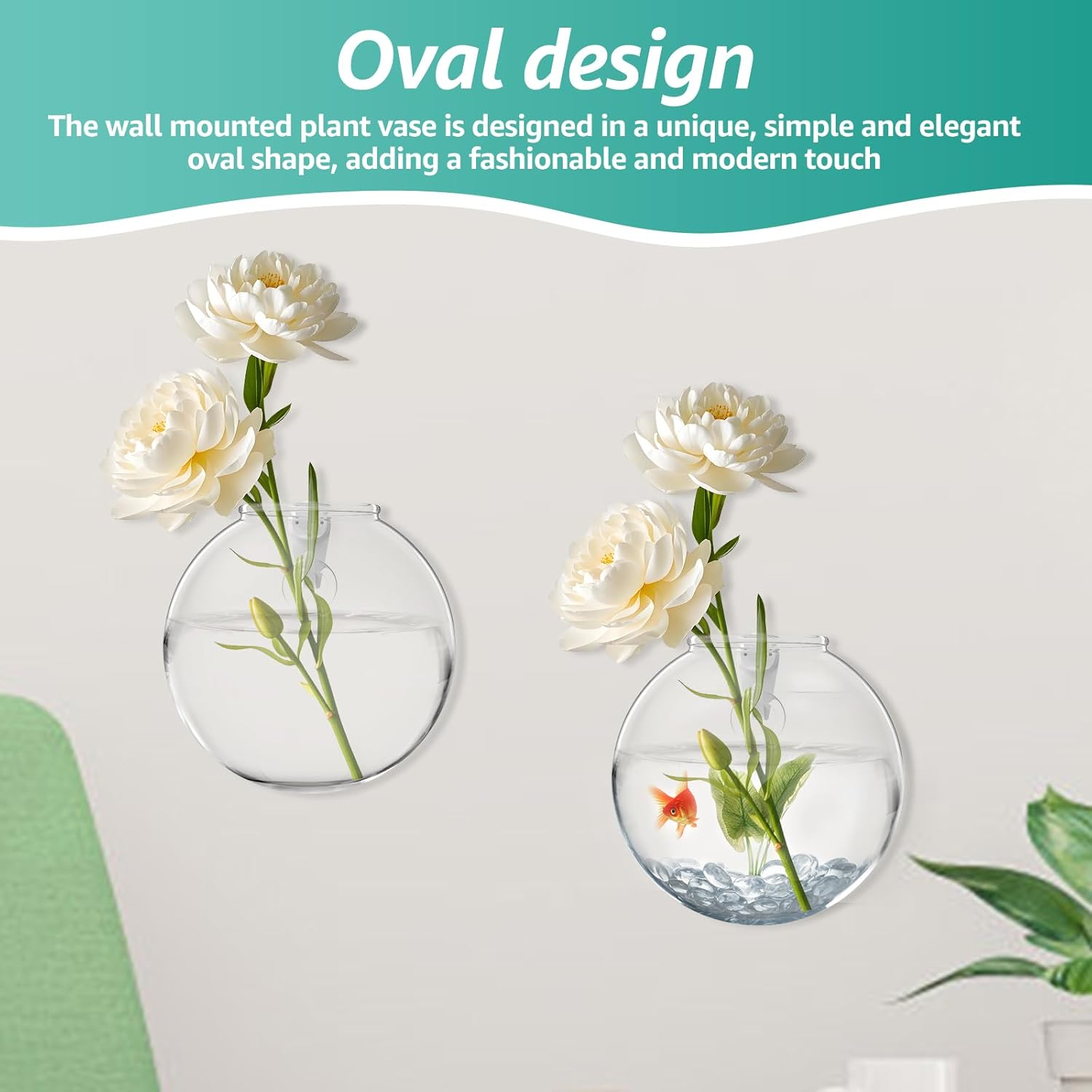 Wall Hanging Planter, Glass Wall Vase with Nail Hook, Clear Wall Mounted Planter Propagation Station for Flowers Hydroponics Plant Home Office Decor (2Pack) - 4Pack image number 4