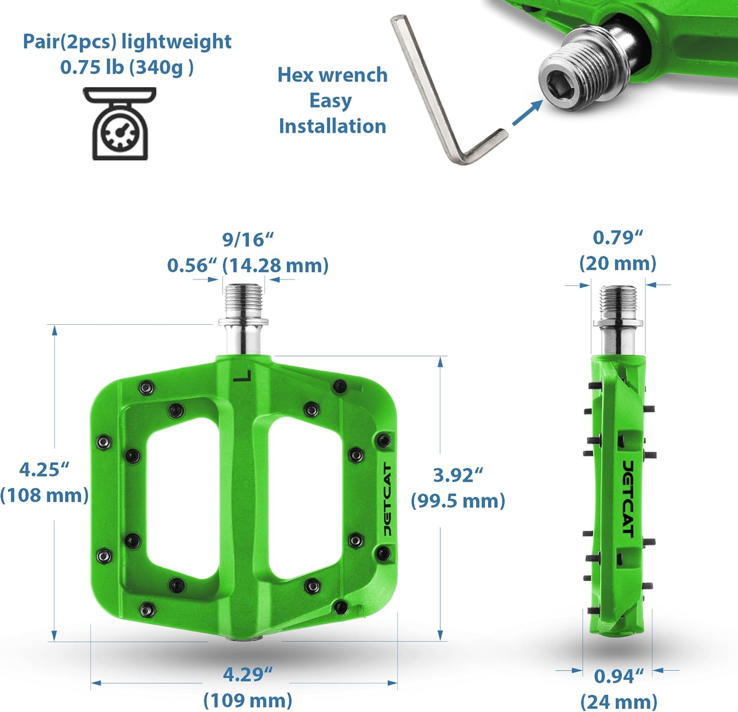 JETCAT Mountain Bike Pedals Flat - MTB Pedals Flat, Bicycle Pedals for Bmx/Mtn/Road/Gravel/Ebike, BMX Pedals, Platform Pedals, Adults & Kids Bike Replacement Upgrades Parts 9/16 image number 1