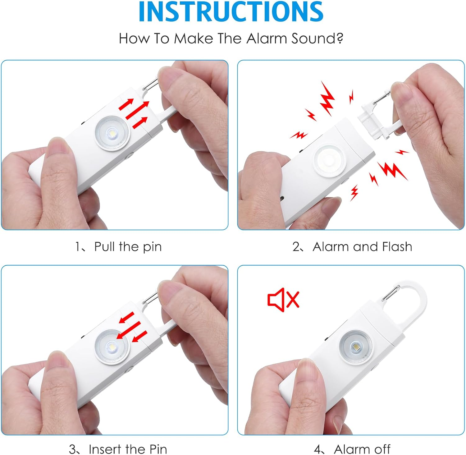 AMIR Personal Alarm Keychain for Women Safety - Loud 130 Db Siren with Strobe Light and Carabiner - Helps Women, Children, Men, Seniors, Elderly Emergency Call (White-Newest) image number 1