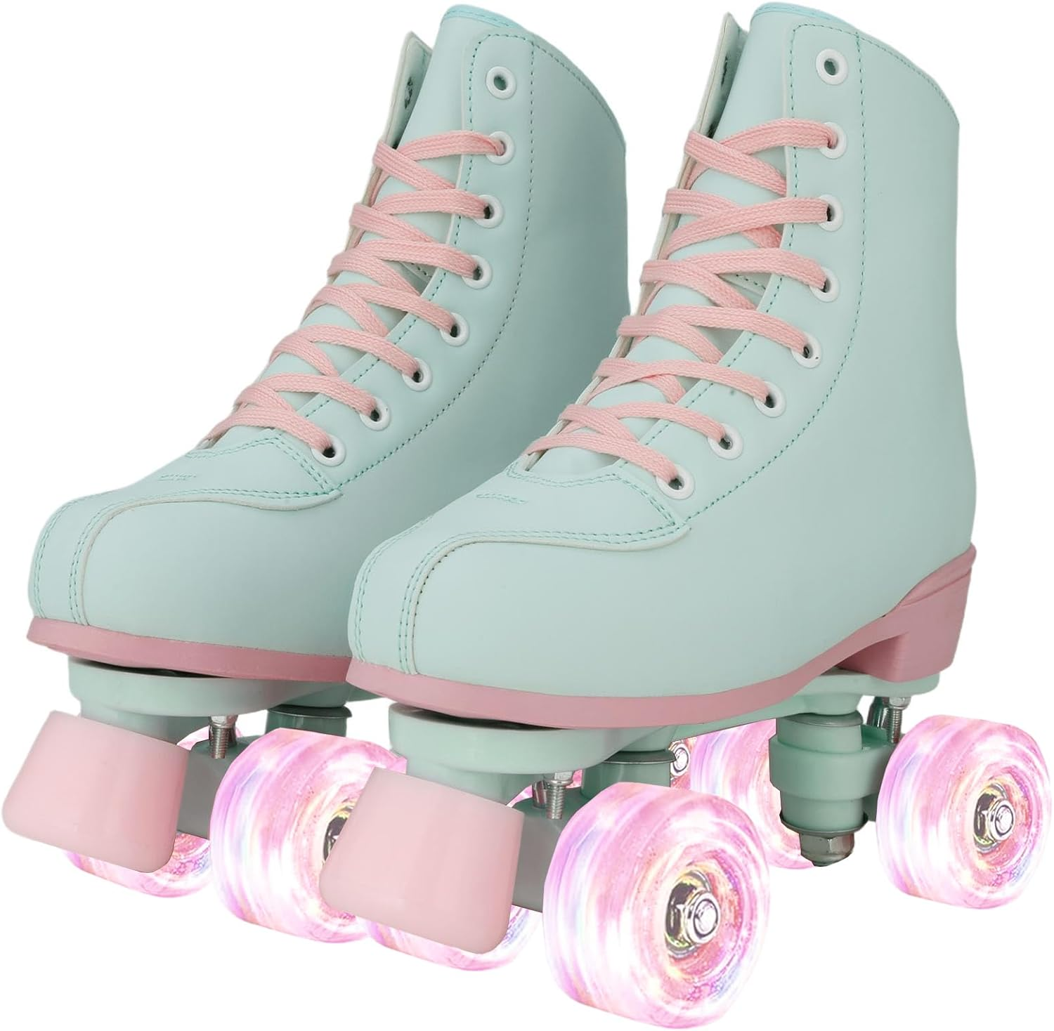XUDREZ Roller Skates for Women Girls Light up Adult Roller Derby Skates Double Row PU Leather Skates for Youth Beginner Outdoor