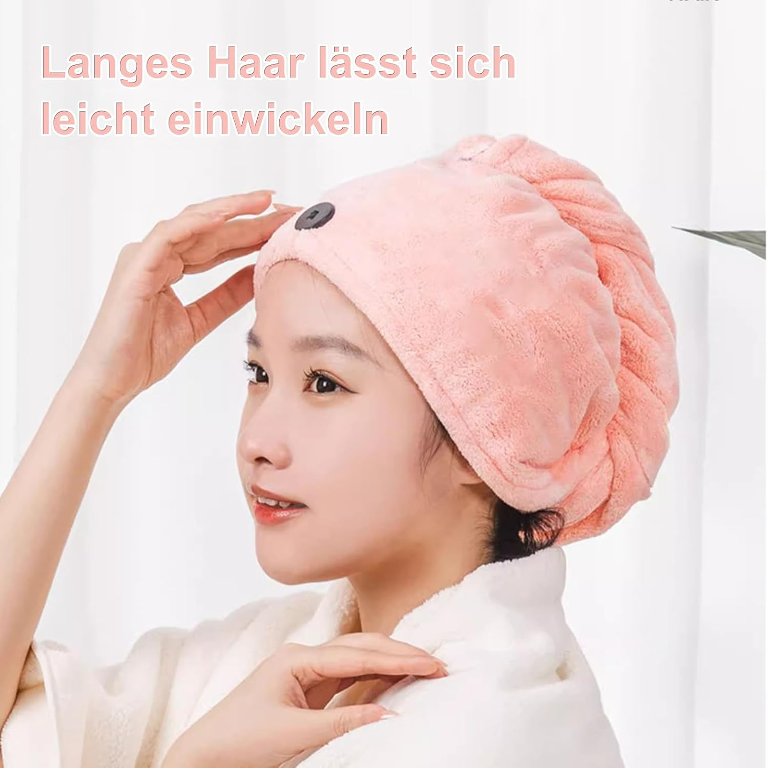 Huotflame Microfibre Hair Turban Set of 2 - Super Absorbent & Quick-Drying Women'S Towel Turban for Hair - Coral Fleece Head Towel with Button in Pink & Grey - 25 X 65 Cm Microfibre Towel image number 6