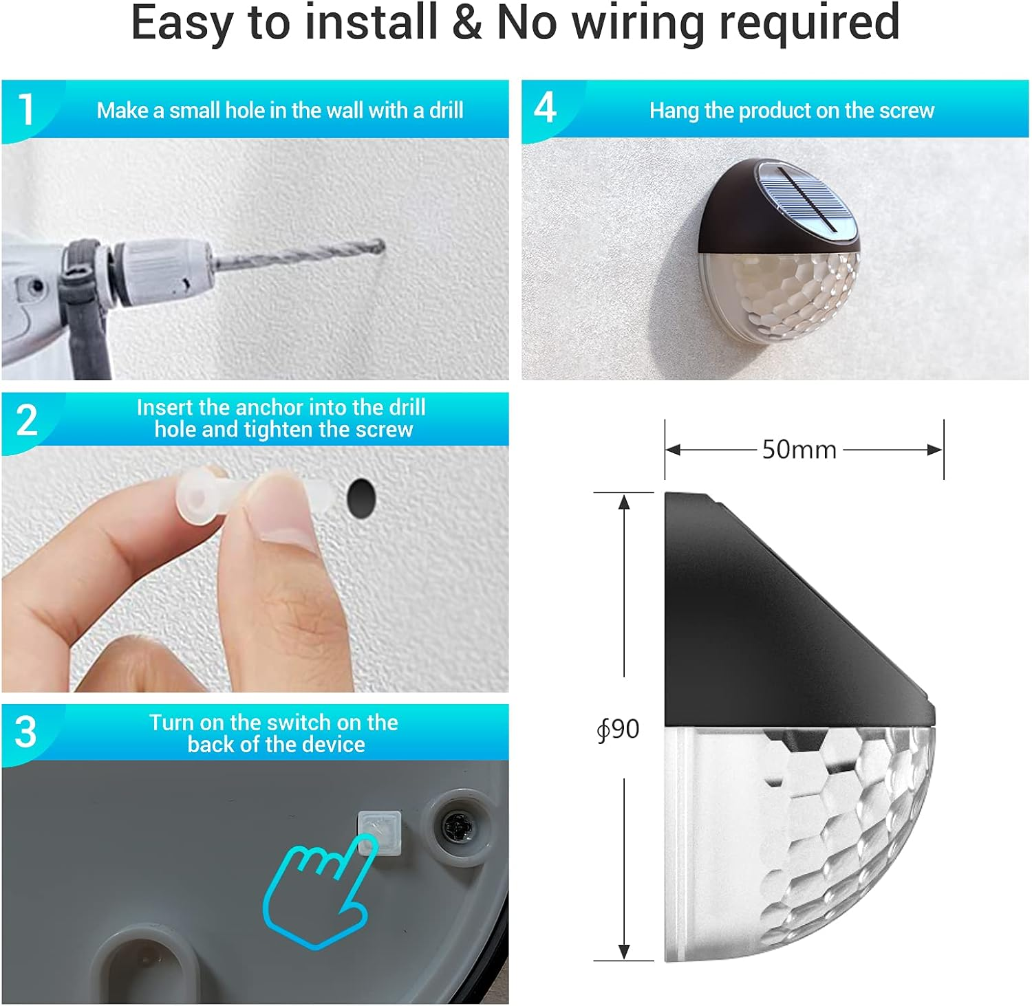 Quntis Solar Light Outdoor 2Pack,Ip65 Waterproof Solar Fence Lights,Auto On/Off LED Solar Lights,Warm White Light Solar Deck Wall Lights for Garden Post Patio Yard Stairway Path Porch image number 2