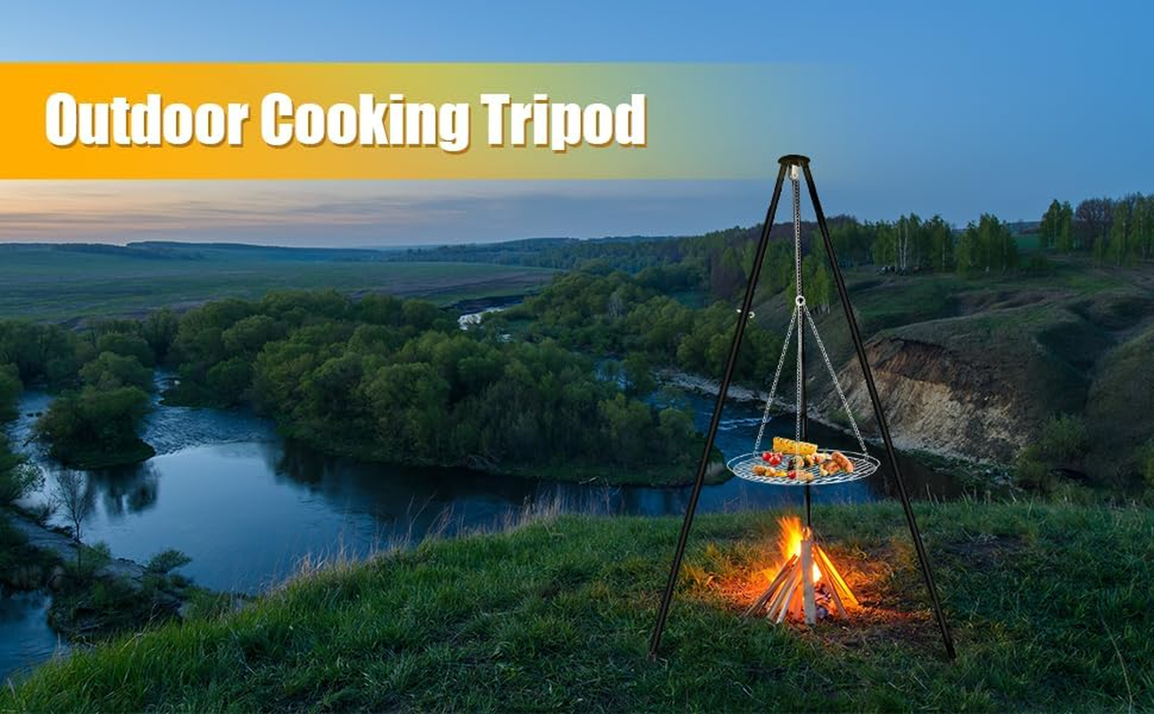 Gzcmxh Campfire Tripod Grill: Campfire Cooking with Adjustable Height Hook - Durable Stainless Steel Grill for Outdoor Picnic,Camping (Black) image number 6
