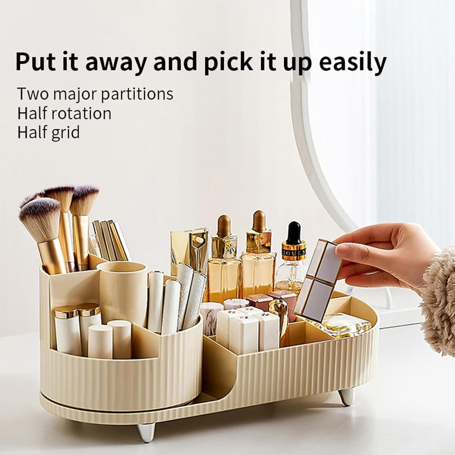 Rotating Makeup Organizer, Large Capacity Cosmetics Organizer, Skincare Organizer for Dresser Table, Bathroom Vanity Countertop, White