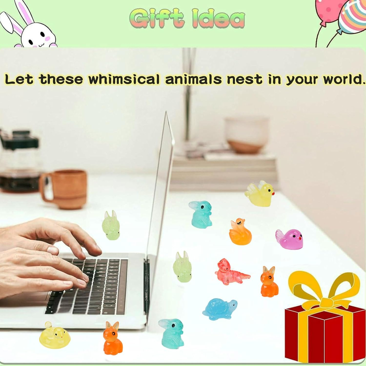 MYTOAU15 Styles Luminous Resin Animals Figures,60Pcs Mini Resin Animals Set for Aquarium Garden Landscape Potted Decorations DIY Accessories(Style & Color Are Random) image number 1