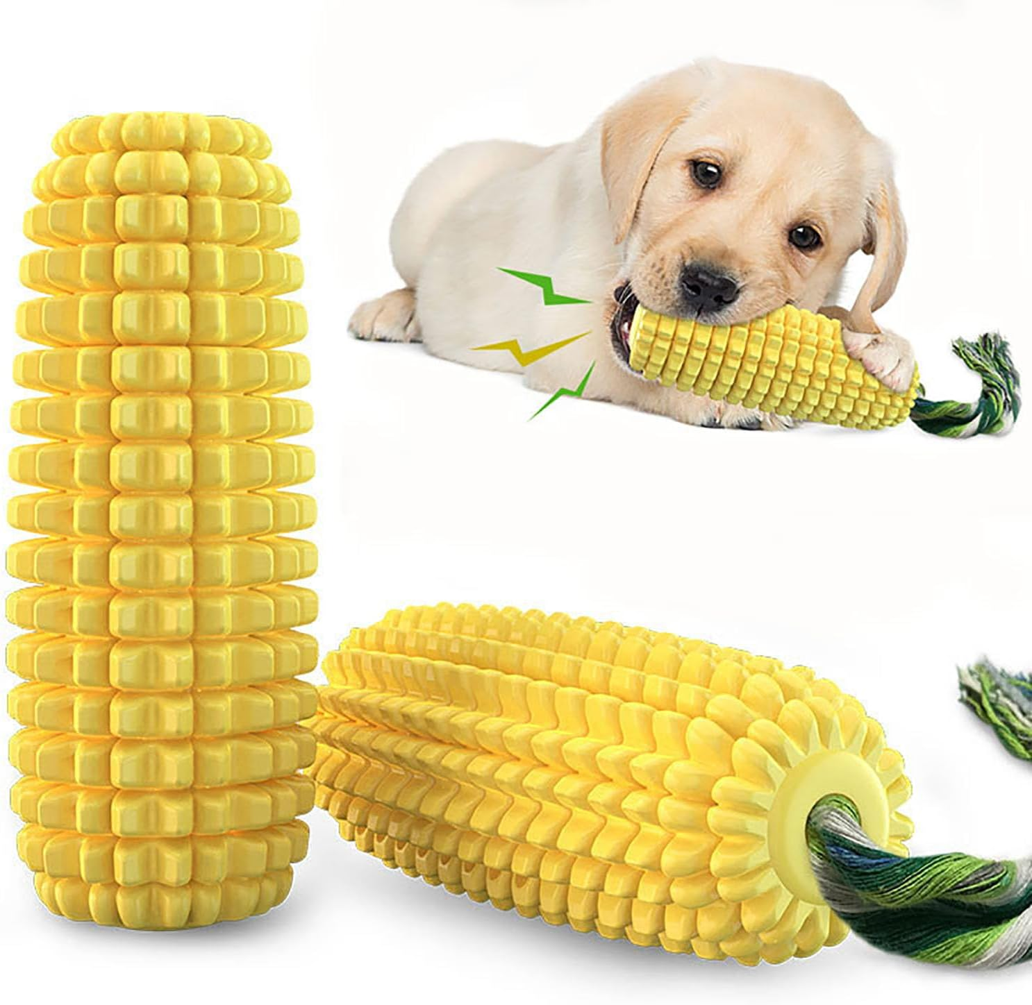 Corn Dog Chew Toy, Indestructible Tough Durable Squeaky Interactive Dog Toys，Durable Dog Teeth Cleaning Toy for Small Medium Large Breeds（Yellow）