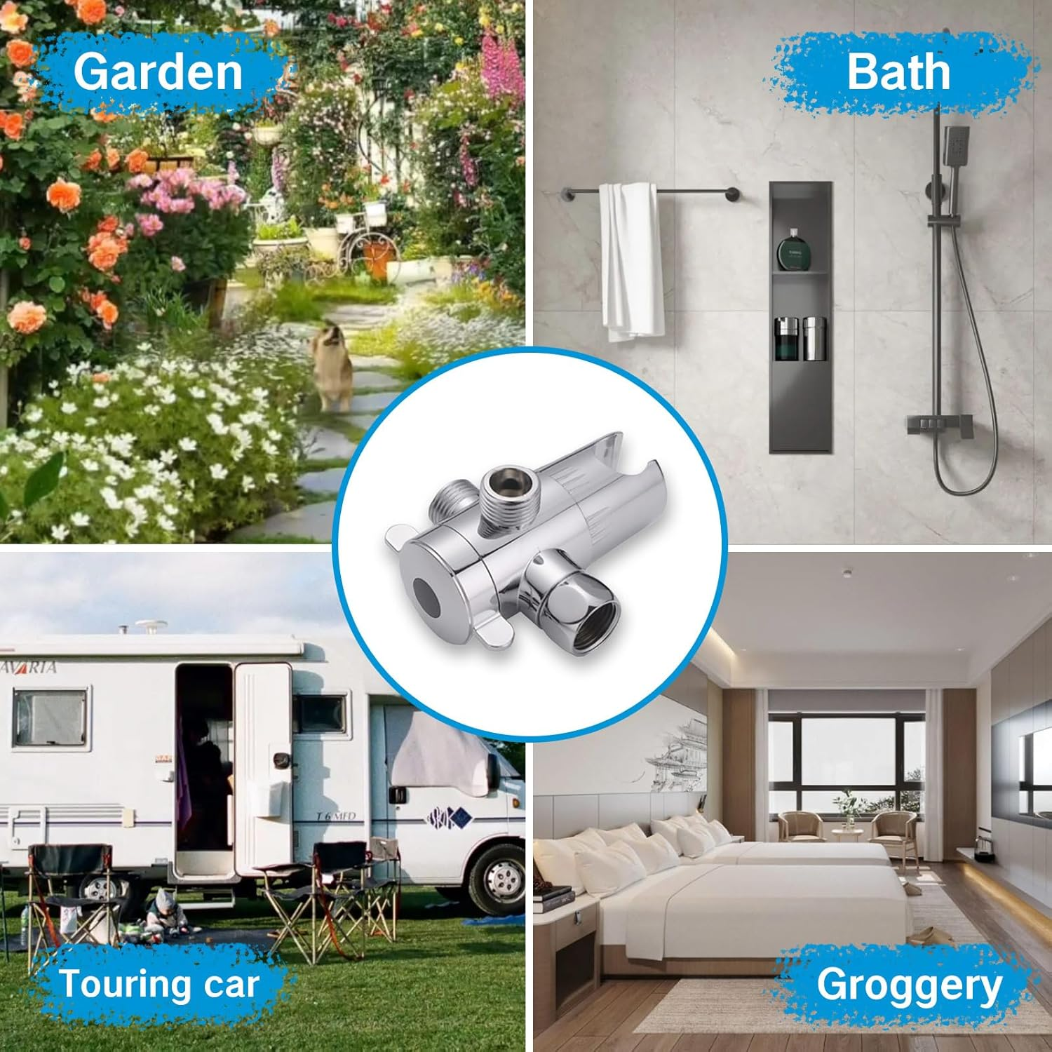 YAFIYGI 3 Way Shower Diverter Valve 1/2&rdquo; Three Head Splitter Adapter and Fixed Spray Head with Handheld Cradle Bathroom Accessories for Hand Universal Shower System Replacement (Silvery)