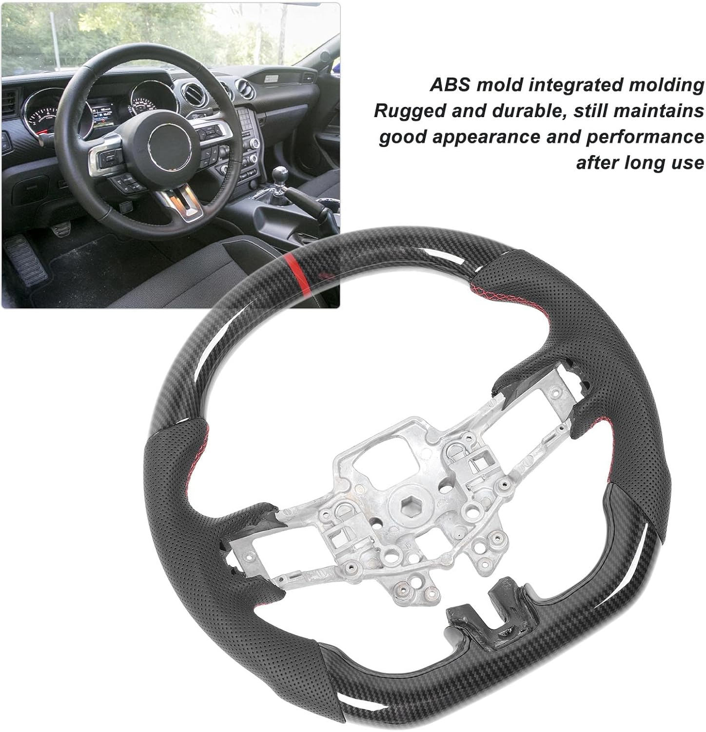 Carbon Fiber Steering Wheel for Mustang V6 Ecoboost GT Shelby 2015-2017, Ergonomic anti Slip Grip, ABS Material, Universal Steering Wheel image number 3