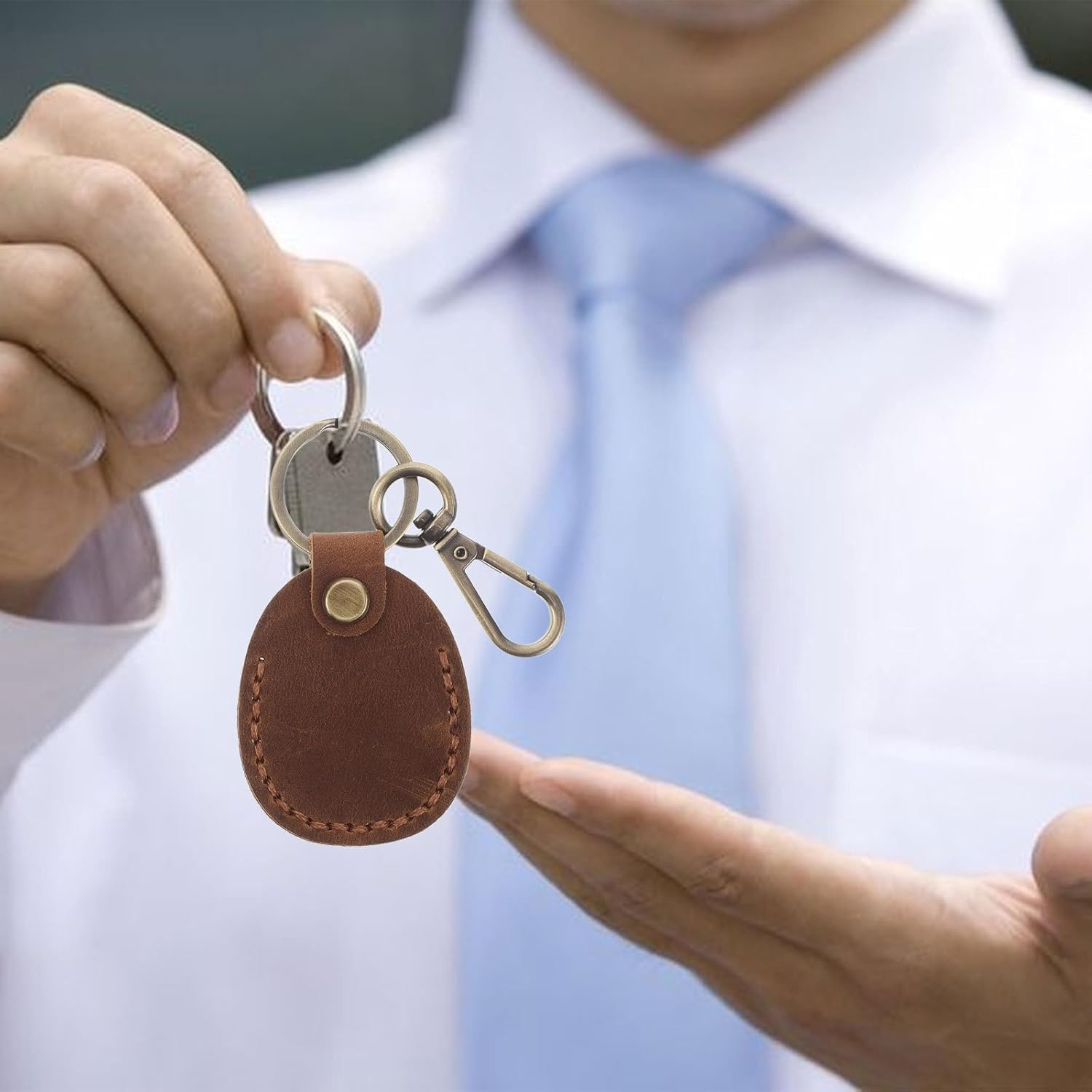 VALICLUD 3Pcs Retro Access Card Holder Keychain for Electronic Tag Case Handmade Pu Card Sleeve Storage Pouch for Women Fob Keychain image number 4