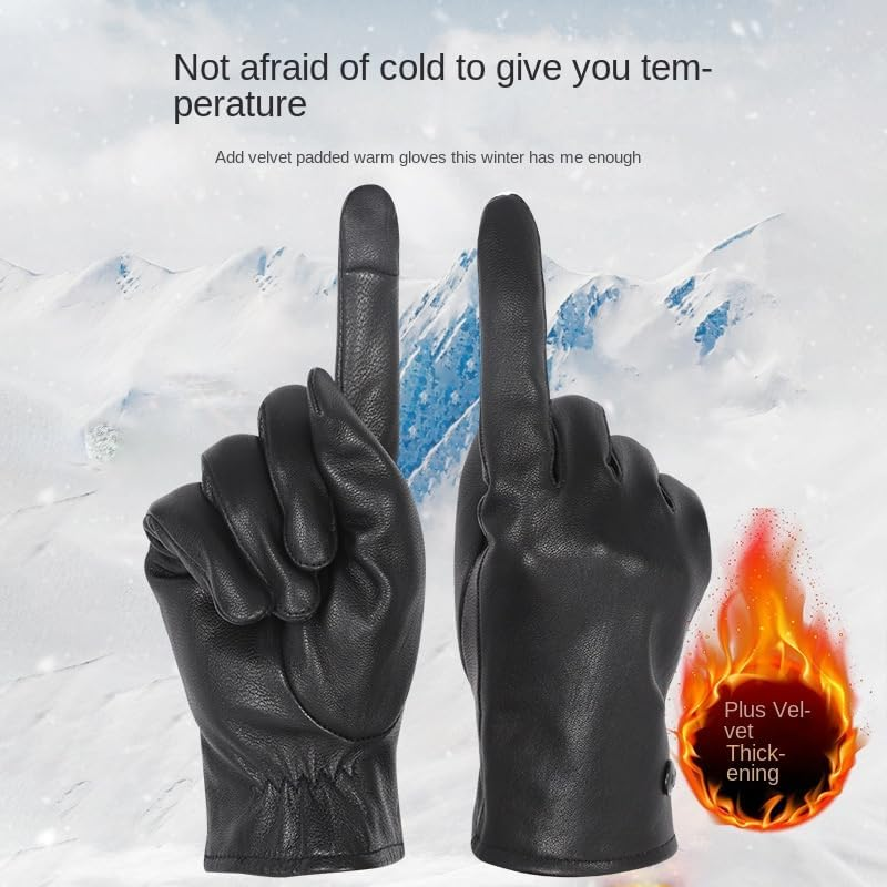 Women Leather Gloves Women'S Faux Sheepskin Winter Touchscreen, Windproof, Warm, Cold-Proof, Soft Fleece Lining, Ear Pom-Poms image number 4