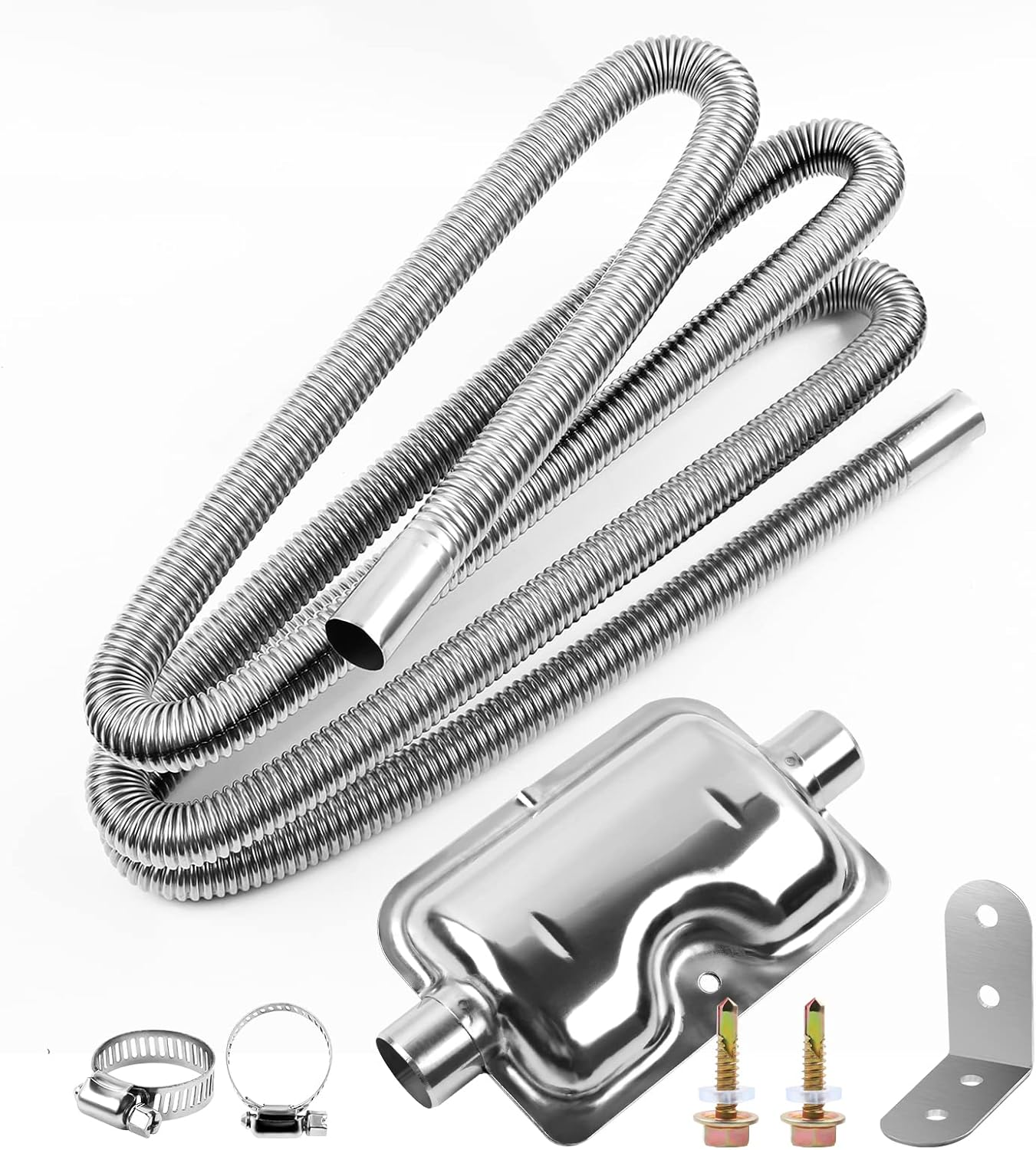 200Cm/78" Diesel Heater Exhaust Pipe with Muffler and Clamps, 1"/2.5Cm Stainless Steel Parking Air Heater Generator Hose, Fuel Tank Diesel Gas Vent Hose image number 2