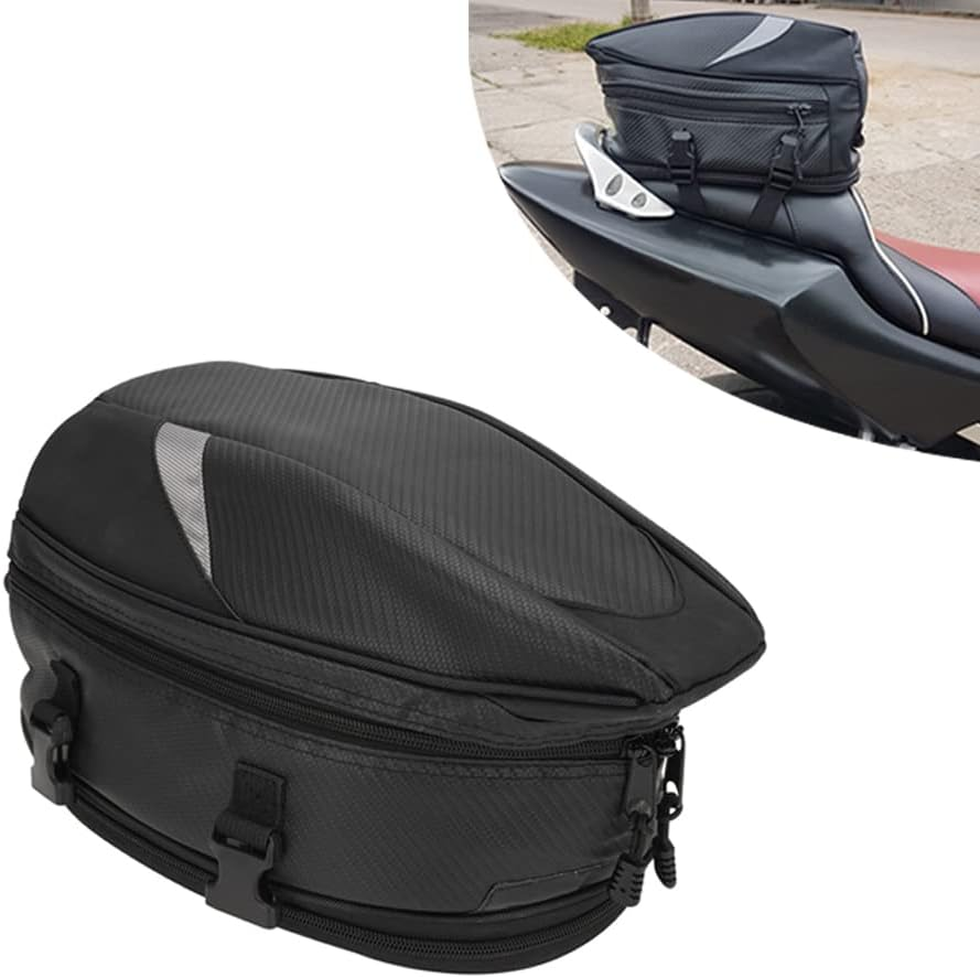 Motorcycle Seat Bag/Tail Bag Saddlebags Waterproof Luggage Bag Multifunctional PU Leather Motorbike Helmet Bag Storage Bag Riding Backpack,18.5 Liters image number 5