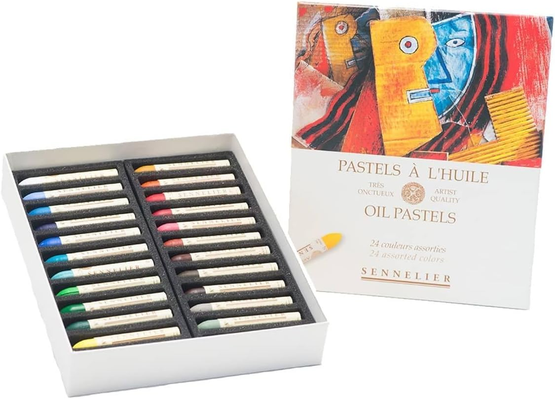 Sennelier Assorted Oil Pastel 24-Pieces Set - Creamy Texture, Resistant to Smudging, Use on Multiple Surfaces - Ideal for Creating Artistic Effects with Rich Colours and Smooth Textures