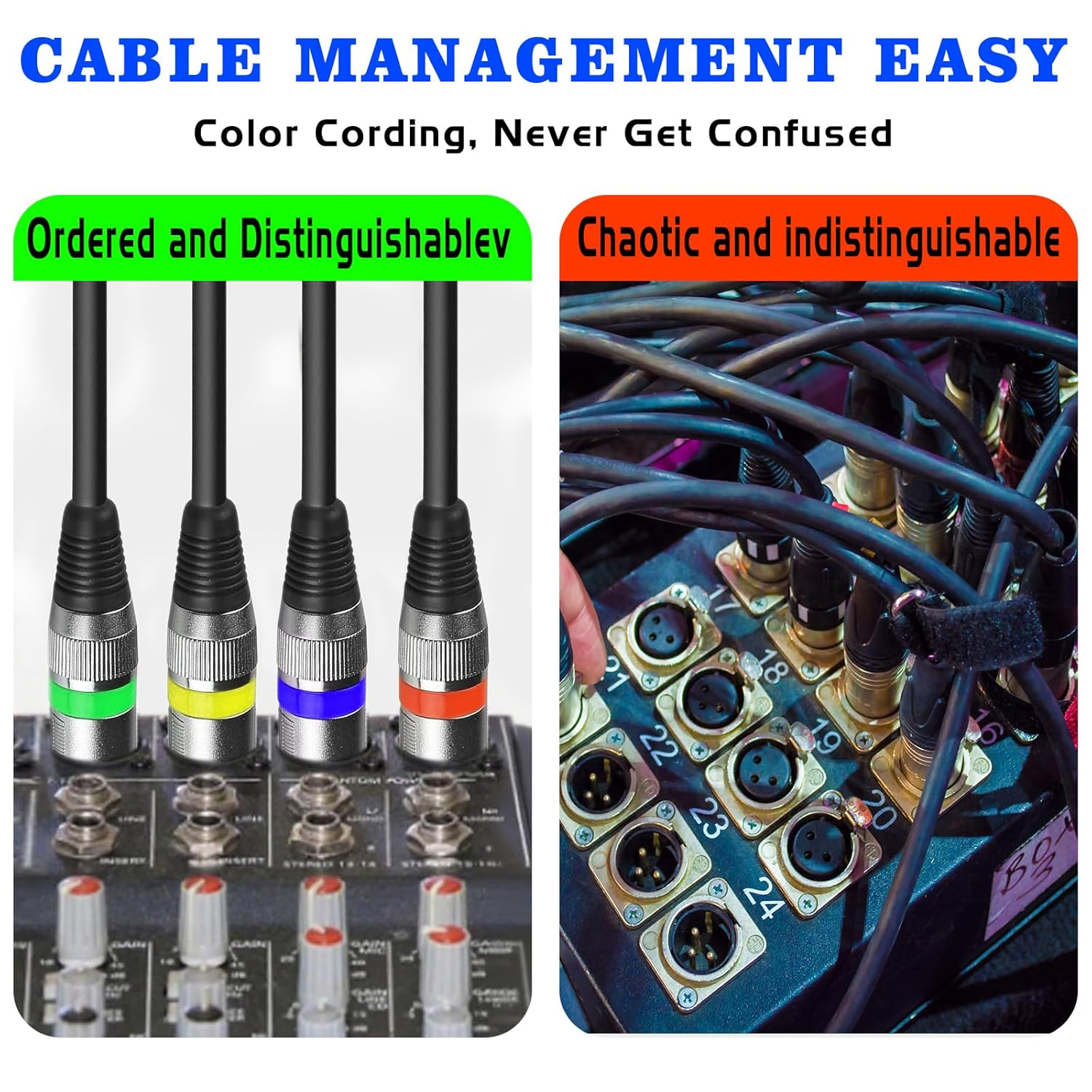 4Pack DMX Cables 3 Pin XLR Male to Female, 1.2M/4Ft and 3Ft Light Cable with Connector for Stage Lights Signal Connection image number 4