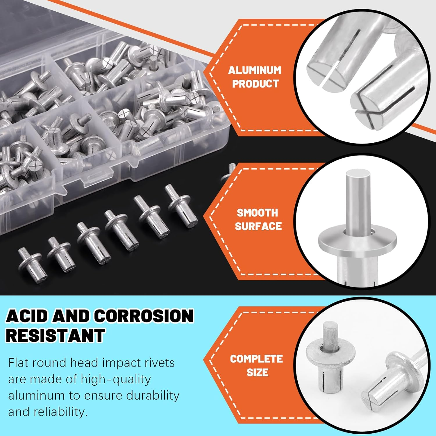 Tanstic 130Pcs 3 Sizes Half round Head Aluminum Core Rivet Drive Rivets Hammer Drive Rivets Knock Type Expansion Aluminum Rivet for Home Industry (M5X7,M5X9,M5X11Mm) image number 3