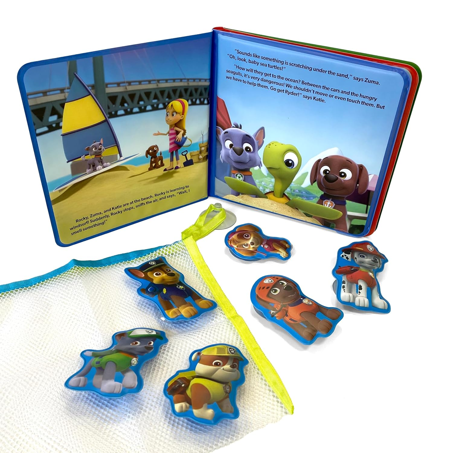 Paw Patrol the Pups save the Sea Turtles Bath Time Books - Activity Books for Kids, Bath Book, 6 Padded Suction Cups, 1 Mesh Bag: with Suction Cups and Mesh Bag