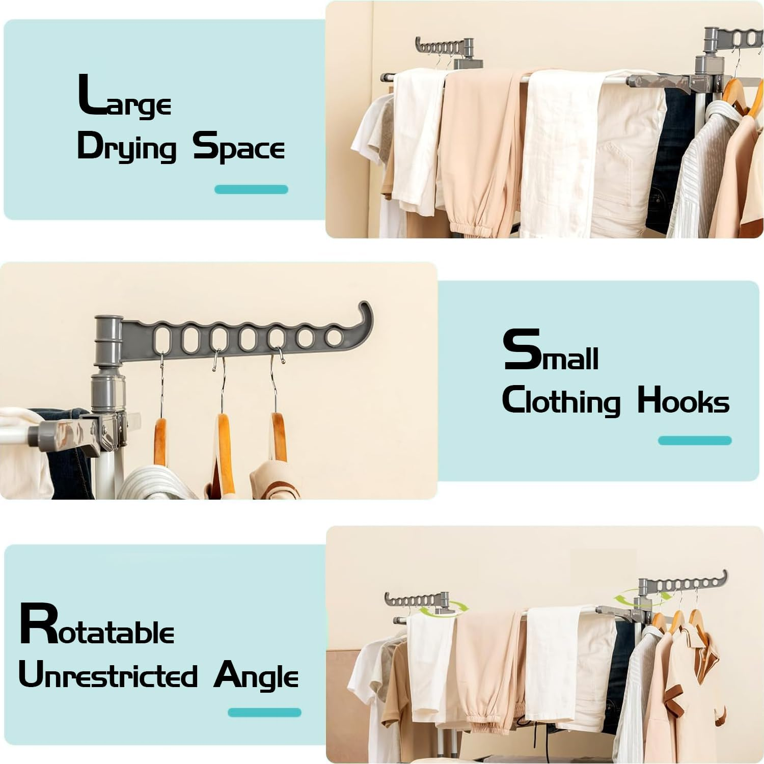 Yuedefly Professional 4 Tier Foldable Clothes Drying Rack, Clothes Airer, Drying Rack, Clothes Rack, Adjustable Large Stainless Steel Laundry Rack for Indoor and Outdoor Use, Grey image number 5