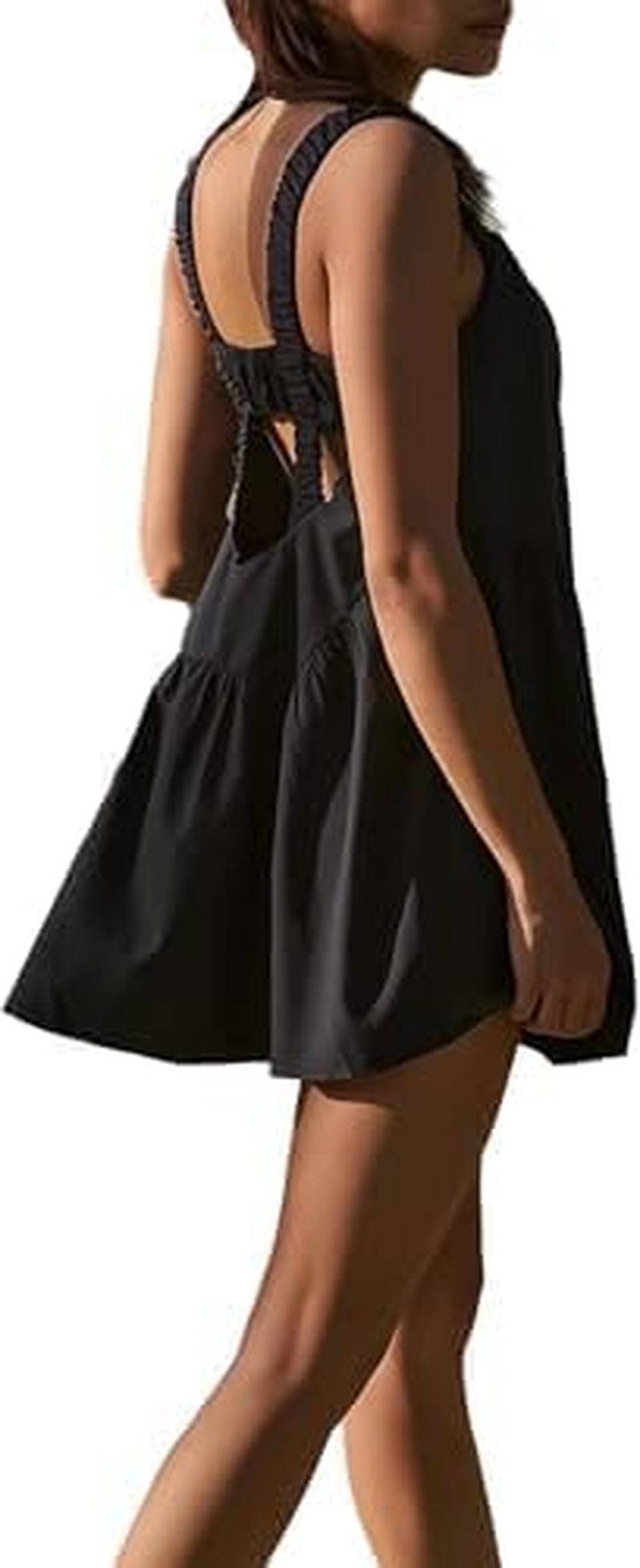 Women Tennis Workout Mini Dress with Built in Bra and Shorts Set Summer Cut Out Sleeveless Athletic Golf Dress image number 2