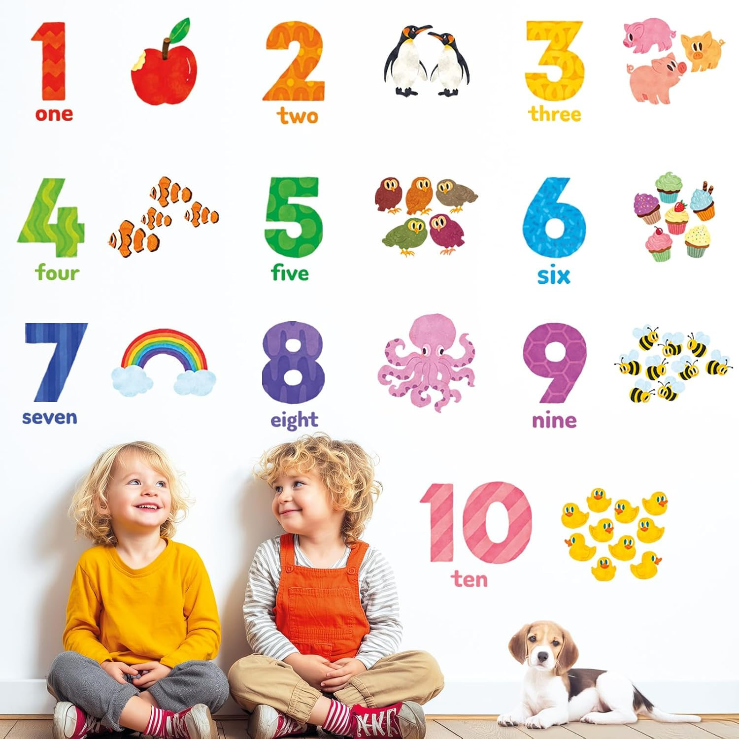 DECOWALL Numbers 1&ndash;10 Wall Stickers &ndash; Counting Animals & Objects Educational Peel & Stick Removable Decals for Nursery, Kids Bedroom & Playroom Decor (DS6-2020) image number 3