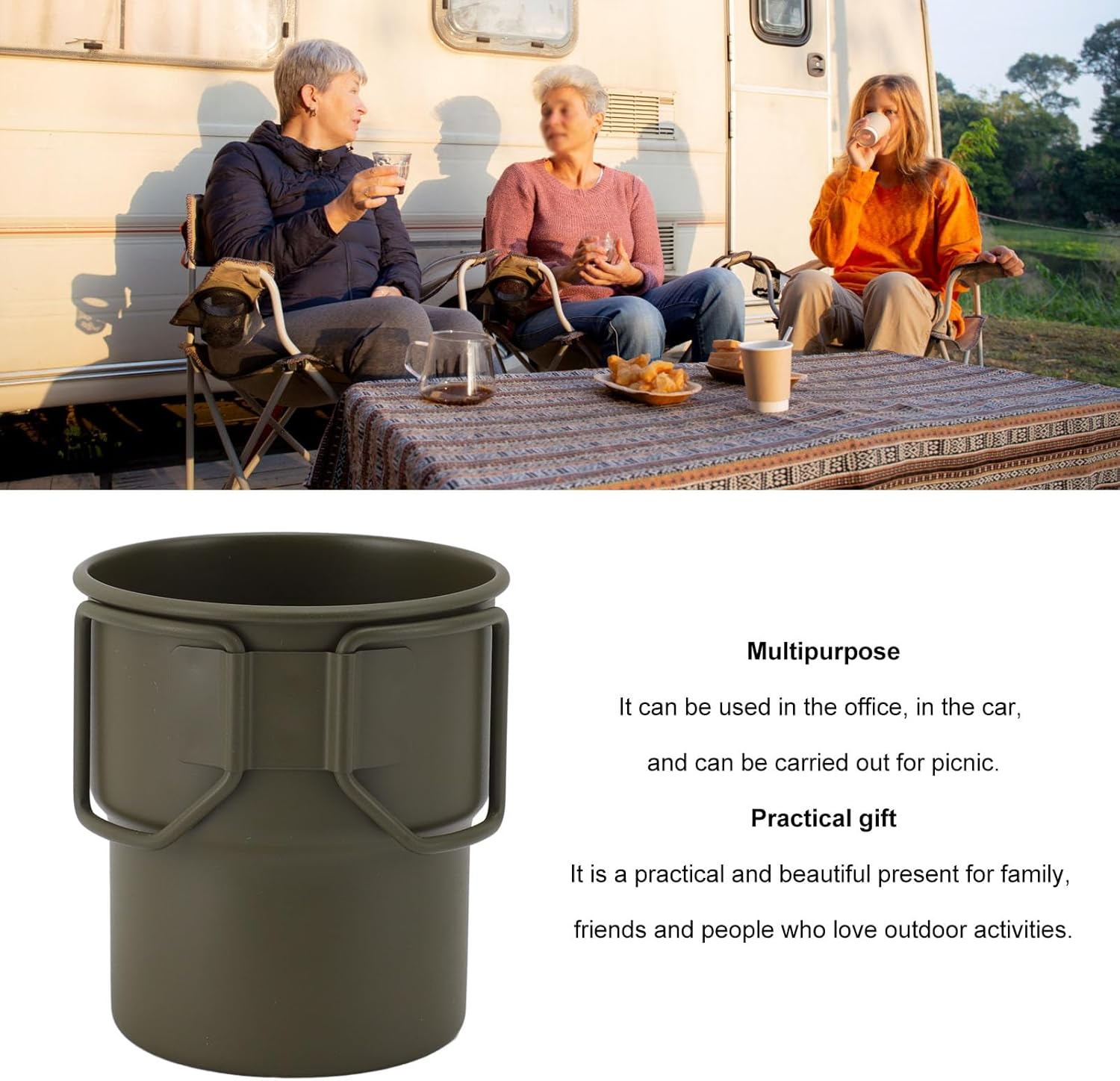 Foldable Handle Coffee Mug, Stainless Steel Camping Mug with Handle, Coffee Camping Mug with Carabiner Handle, Portable Rockclimbing, Hiking, Backpacking or Camping Travel Cup image number 2
