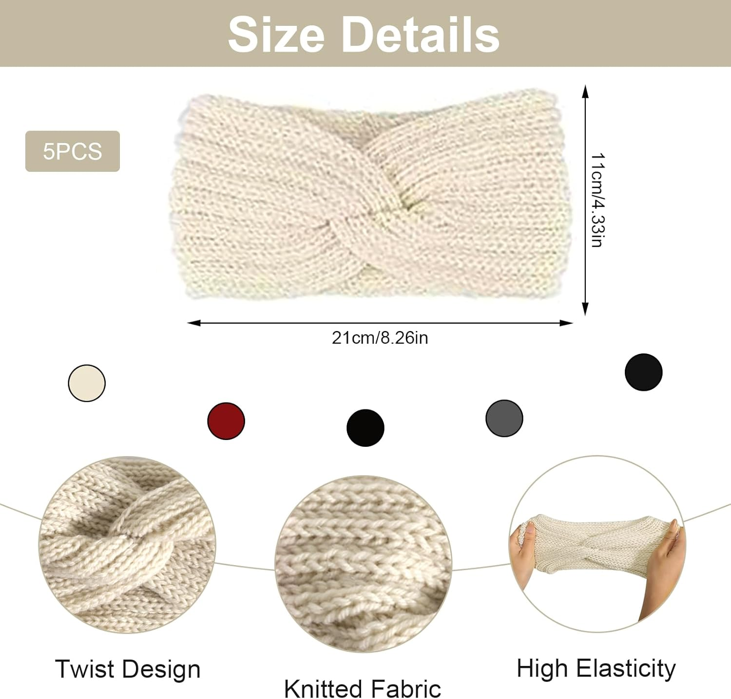 Women'S Winter Headband, Pack of 5, Knitted Headband, Girls Winter Simple Hair Band, Women'S Versatile Headband, Winter Women'S Warm Winter Gifts image number 2