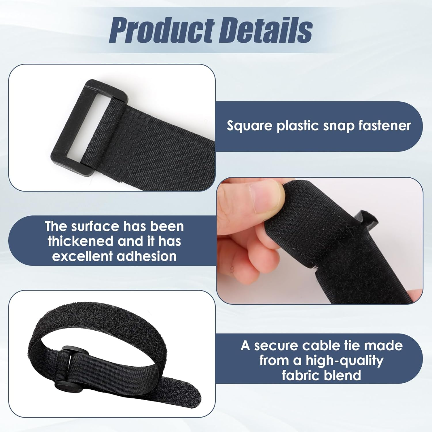 16 Pack Hook and Loop Cable Ties, 1" X 12" Hook and Loop Straps with Buckles - Heavy Duty Reusable Adjustable Cable Organizers for Home, Office & Car (Black) image number 5