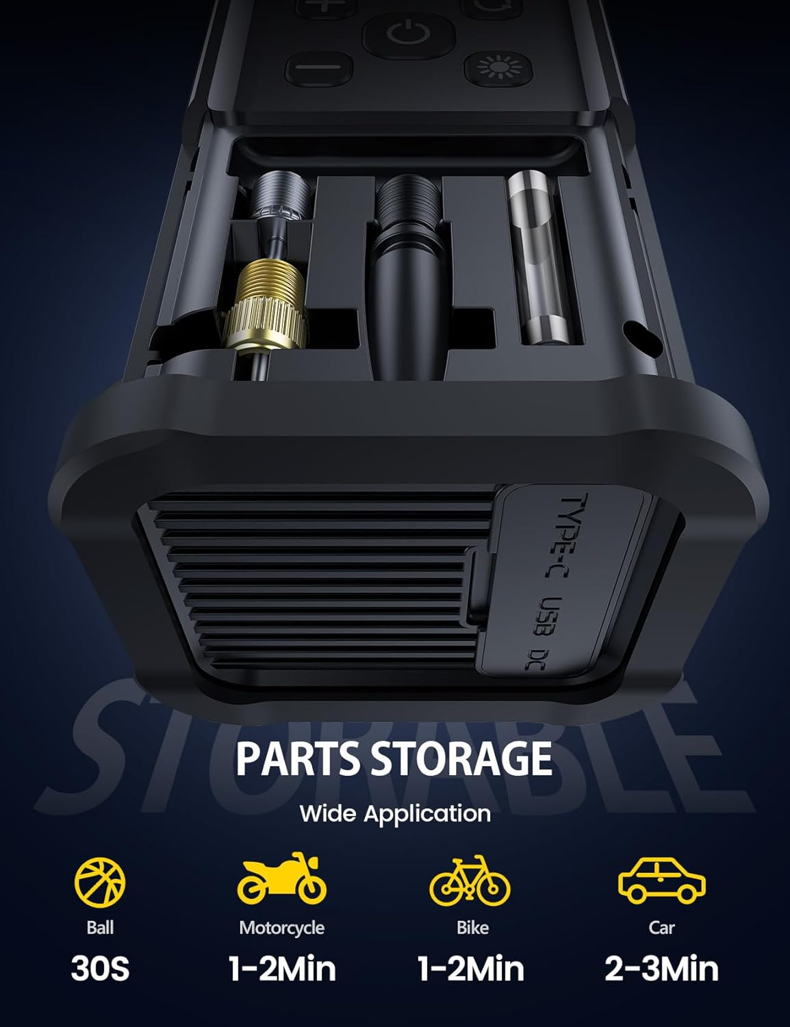 Tire Inflator Portable Air Compressor - Lamicall 150 PSI 5000Mah Cordless Car Air Pump, 1 Min Fast Inflate, Electric Tire Pump with 12V DC, Digital Pressure Gauge, LED Light, for Auto Bike Motorcycle image number 2