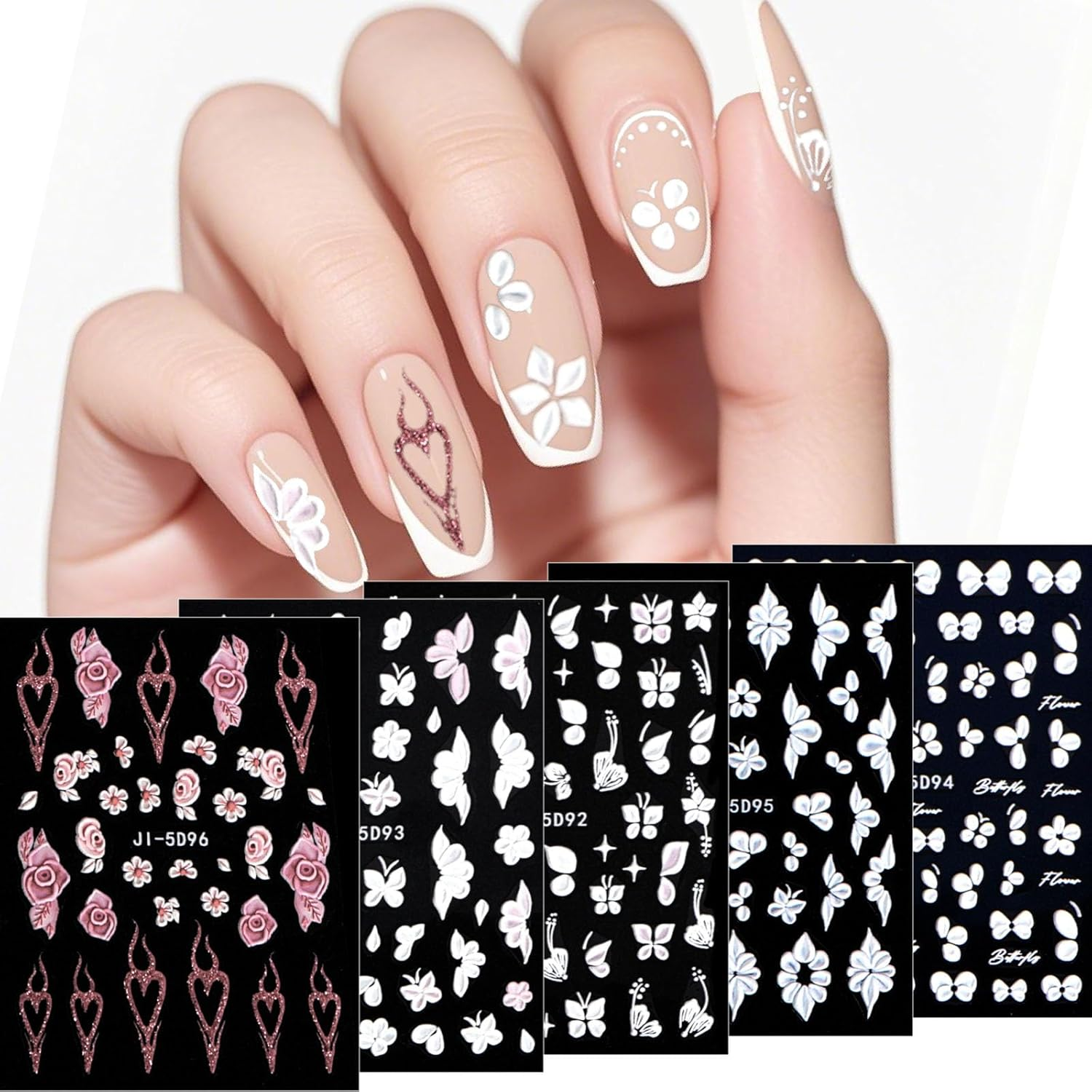 DAWNTREES Nail Stickers,1000+ Natural Materials Nail Art Stickers,For Women Girl Kids Nail Stickers Self Adhesive,Cute Nail Decals,Environmentally Diy,Flowers, Eggs, Plants,Fruit Decals