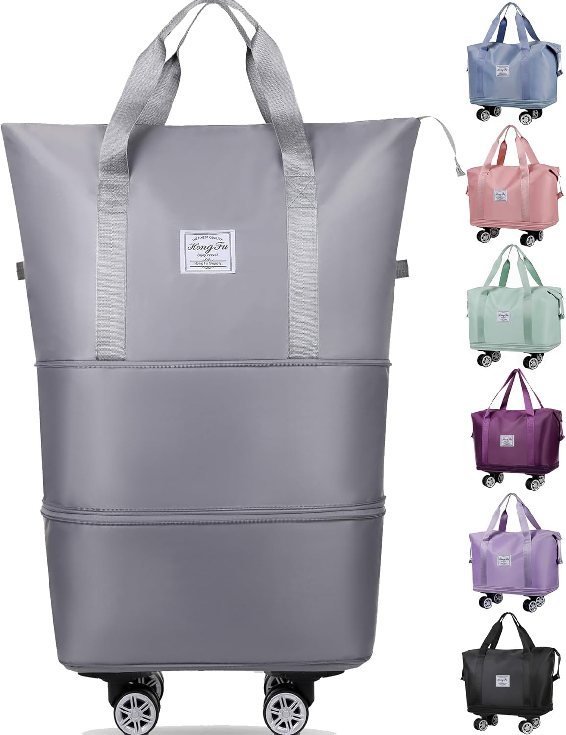 Wymulot Expandable Suitcase, Folding Travel Bag with Wheels, Weekender Travel Bag for Carry-On, Tote Bag with Storage Space，Large Luggage Bag for Business Trips, Camping, Short Trips, Fitness, Misty