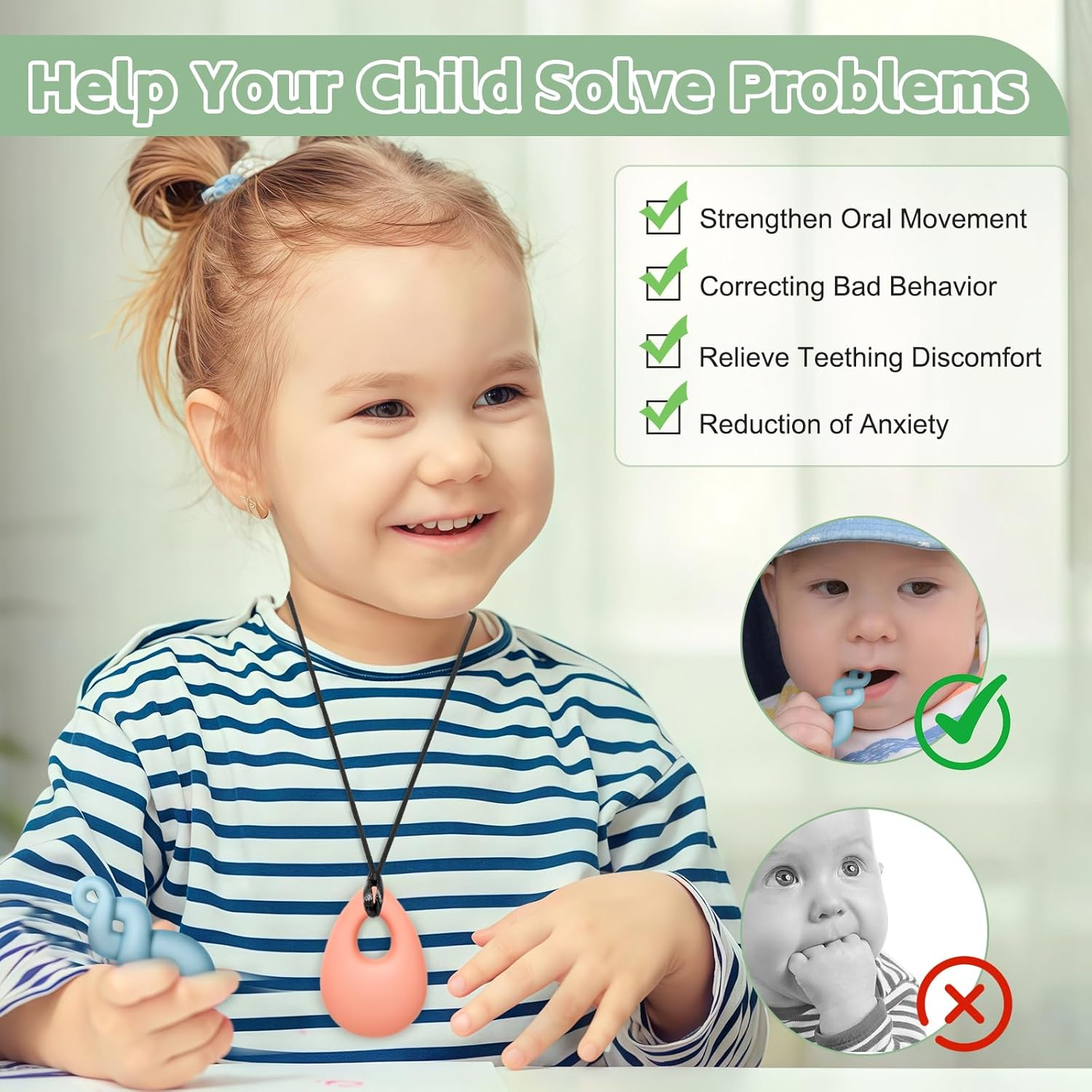 Chewy Necklaces for Sensory Kids, 6 Pack Chew Necklaces for Sensory Boys and Girls with Autism, ADHD, SPD, Chewing, Biting, Silicone Oral Chew Toys image number 6