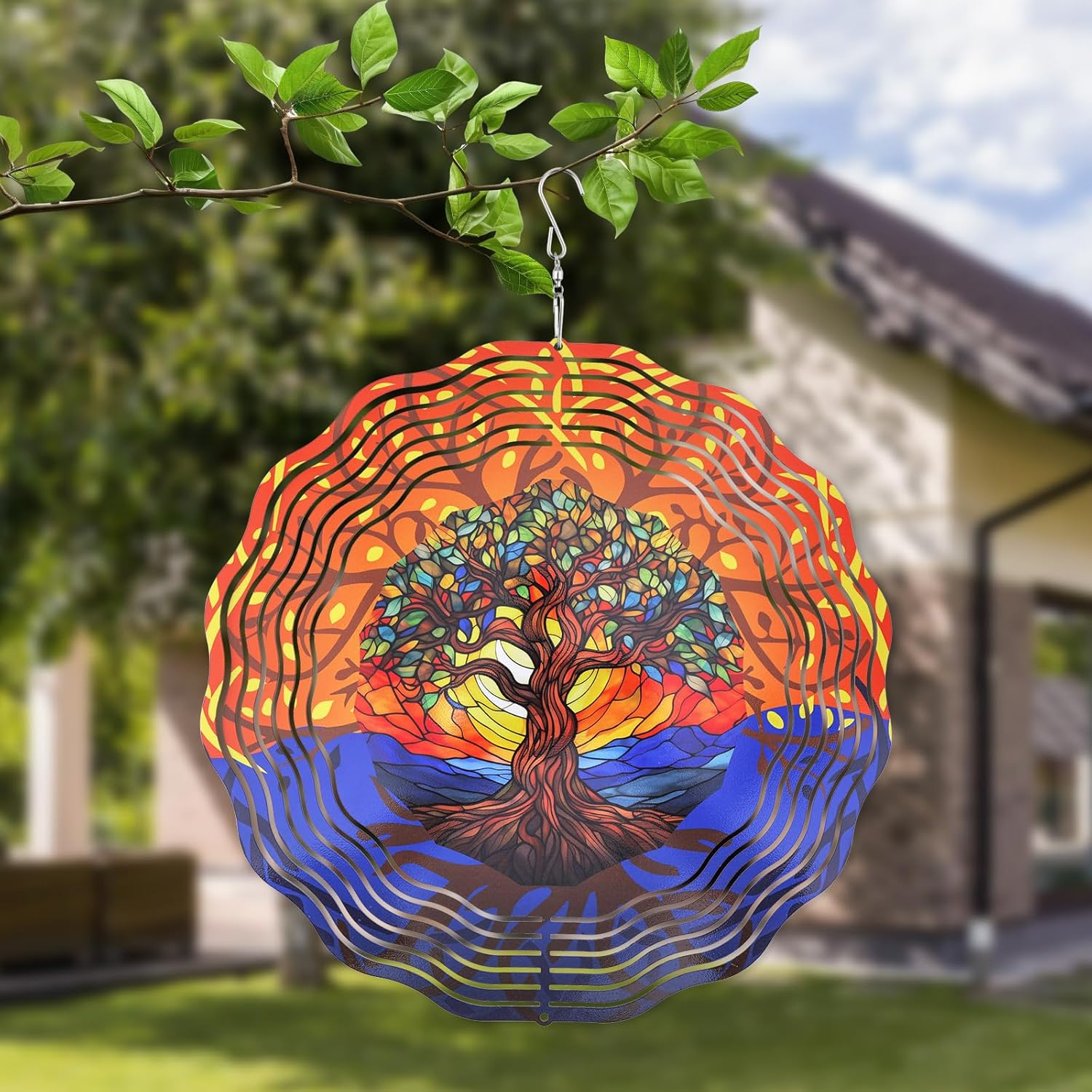 Tree of Life Wind Chime, Hanging Metal Wind Spinner Outdoor Metal Wind Chime 3D Rotating Wind Chime for Yard Art Window Decoration image number 1