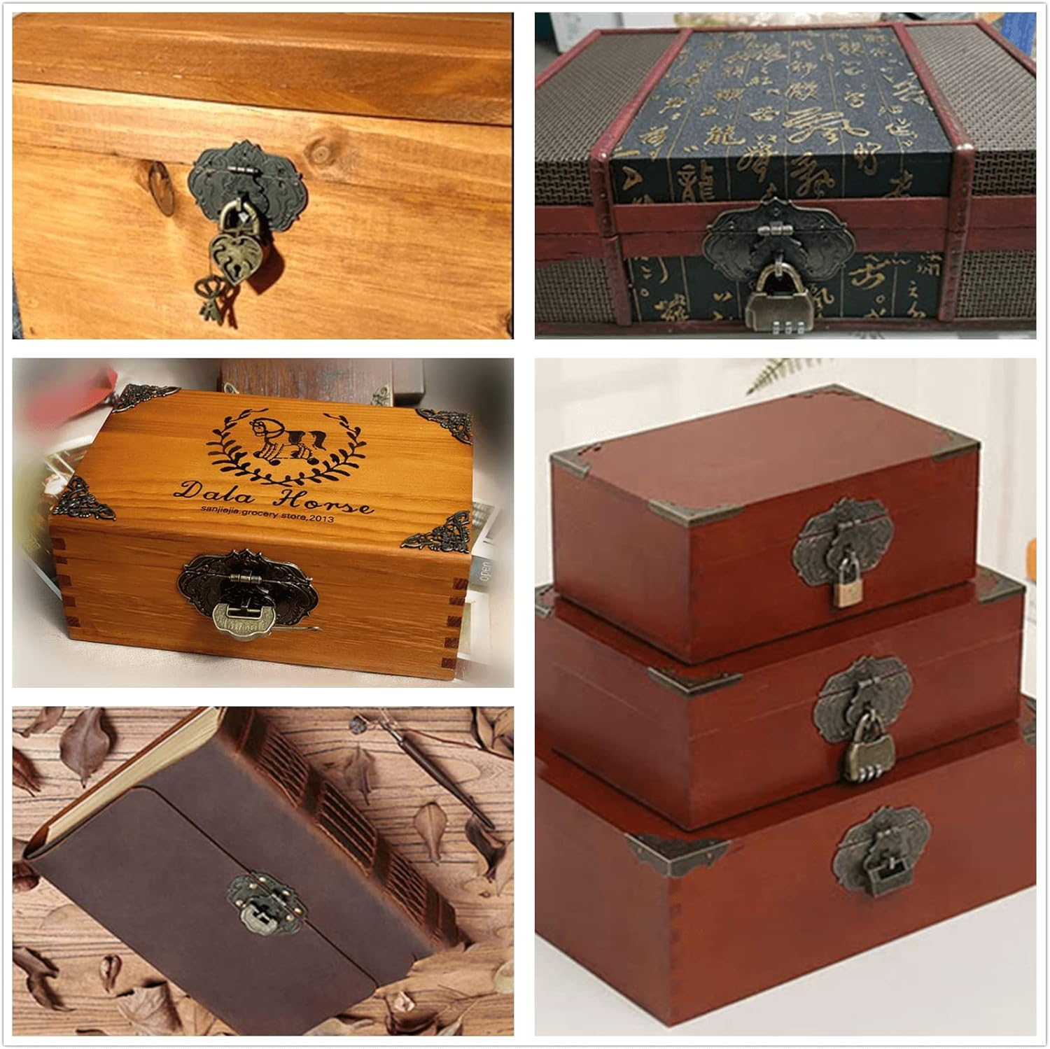 Dophee 3"X2.24" Vintage Latch Hasp, Antique Embossing Decorative Brass Hasp Clasp Latch Lock with Screws for European Style Jewelry Trinket Box Decoration Furniture Cabinet Wooden Box Case - 1 Pack