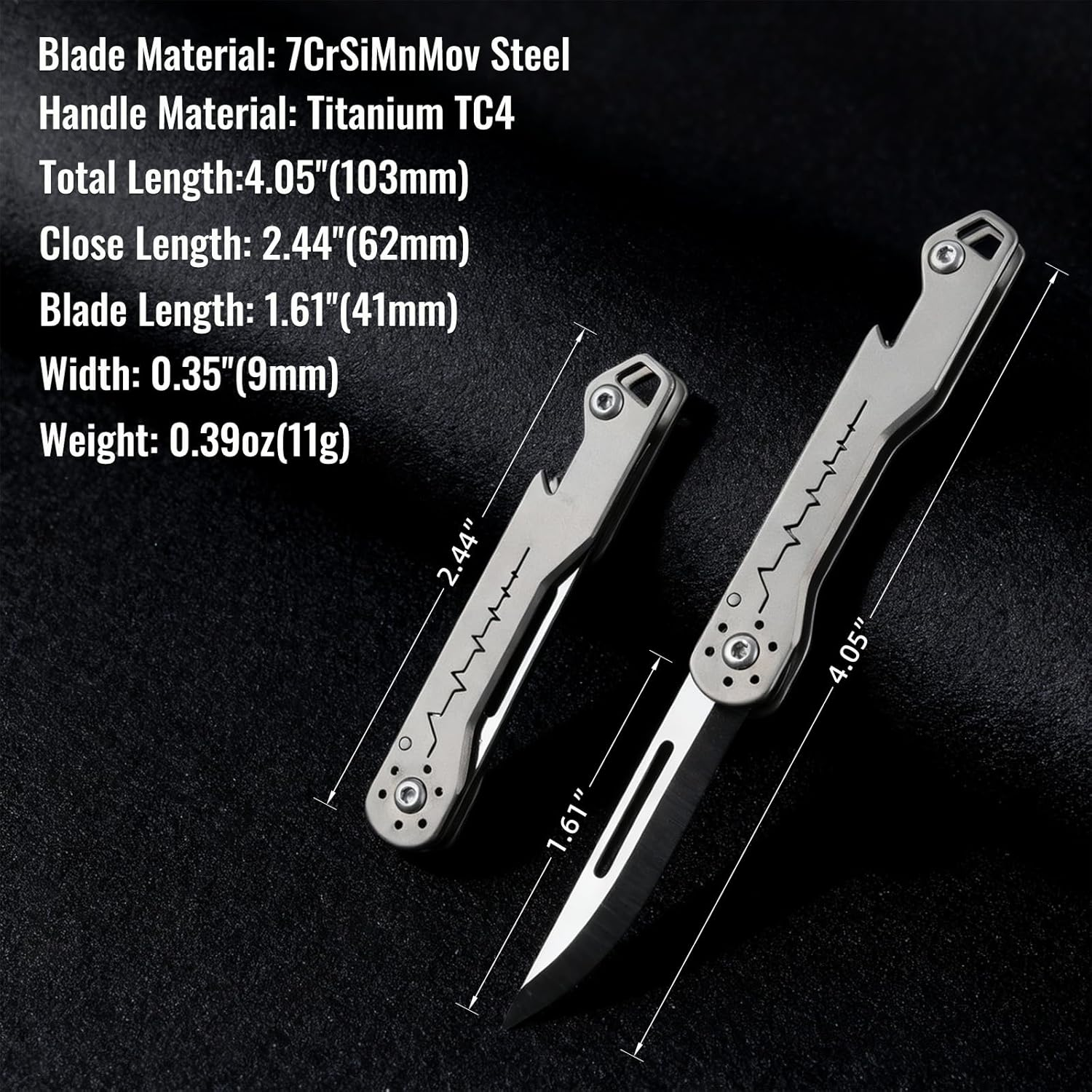 FGK2 Mini Titanium Utility Knife with Bottle Opener, Mini EDC Pocket Knife with 7Cr Steel Blade, EDC Pocket Tool Camping Accessory for Outdoor image number 4