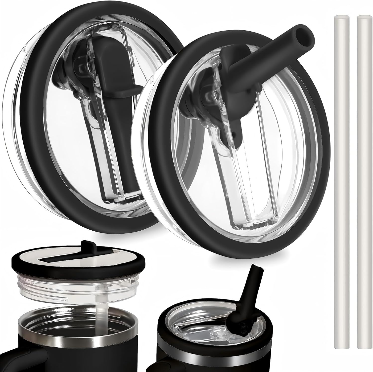 2 Pack 40Oz Tumbler Detachable Flip Straw Lid for Stanley Cup Accessory, Lids for Stanley Cups, Leak Proof Lids with Stanley Cup, Accessories Compatible with Stanley Cups Cover (White + White)