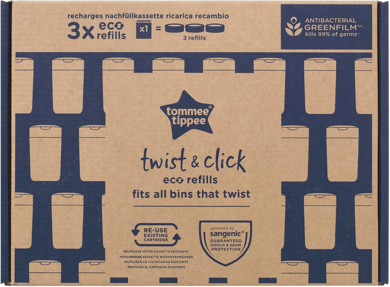 Tommee Tippee Twist & Click Nappy Bin Refills, Pack of 3, Multilayer, Antibacterial* Film, Designed to Slot into Your Existing Twist & Click Nappy Bin Cassette image number 5