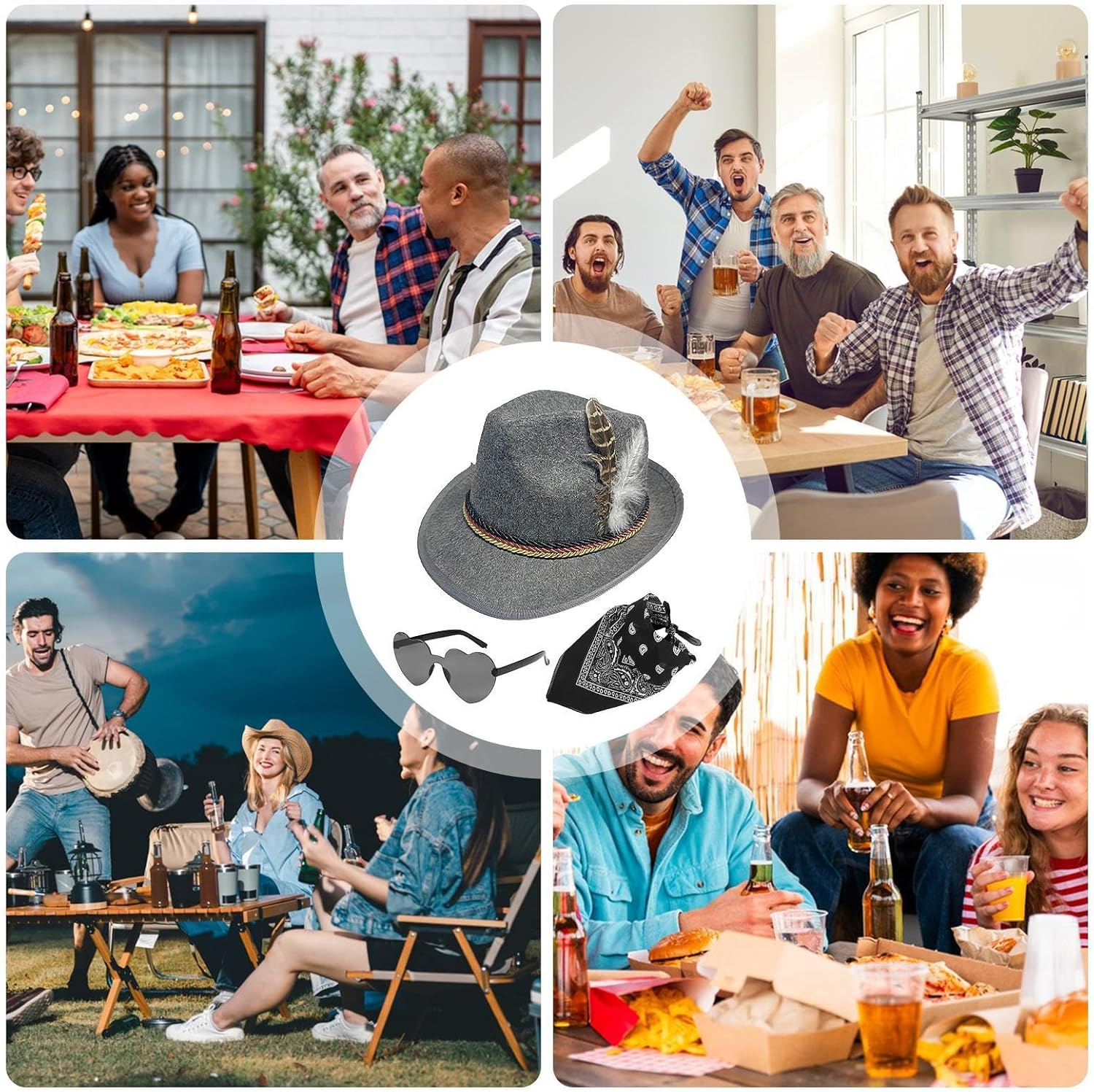 Alpine Hat - 1Set Fedora Oktoberfest Hat with Headscarf, Eyeglasses,Non-Woven German Hunter Hat, Adult German Alpine Bavarian Hat for Adults Cosplay