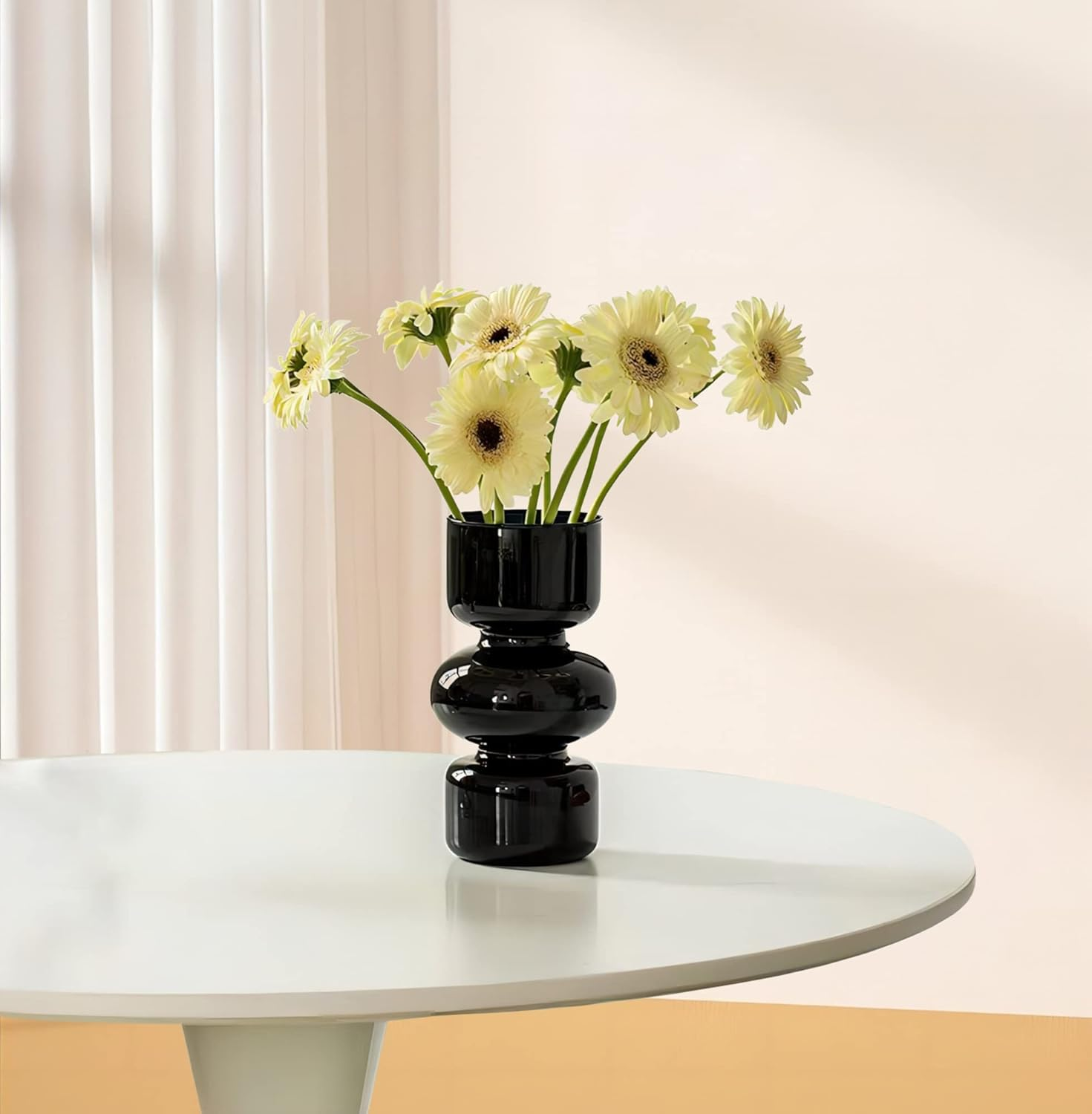 Black Borosilicate Glass Vases, 7 Inch Height, Contemporary Style, Solid Black, Cylindrical Shape, Living Room Decor image number 2