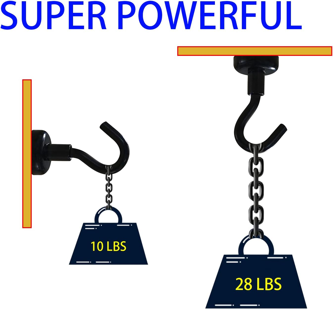 Magnetic Hooks - Heavy Duty Utility Neodymium Magnet Hooks with Nickel Coating, Key Holder Hanging Hooks for Kitchen, Cruise, Workplace, Pack of 10 image number 6