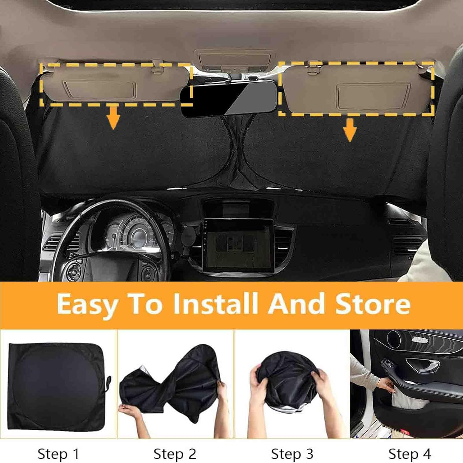 Windshield Sun Shade,Foldable Car Sun Shade Windshield,Sun Blocker for Car,Uv Block Shades for Front Windows,Suitable for Most Sedans,Suv and Trucks Accessories Prevents Fading image number 2