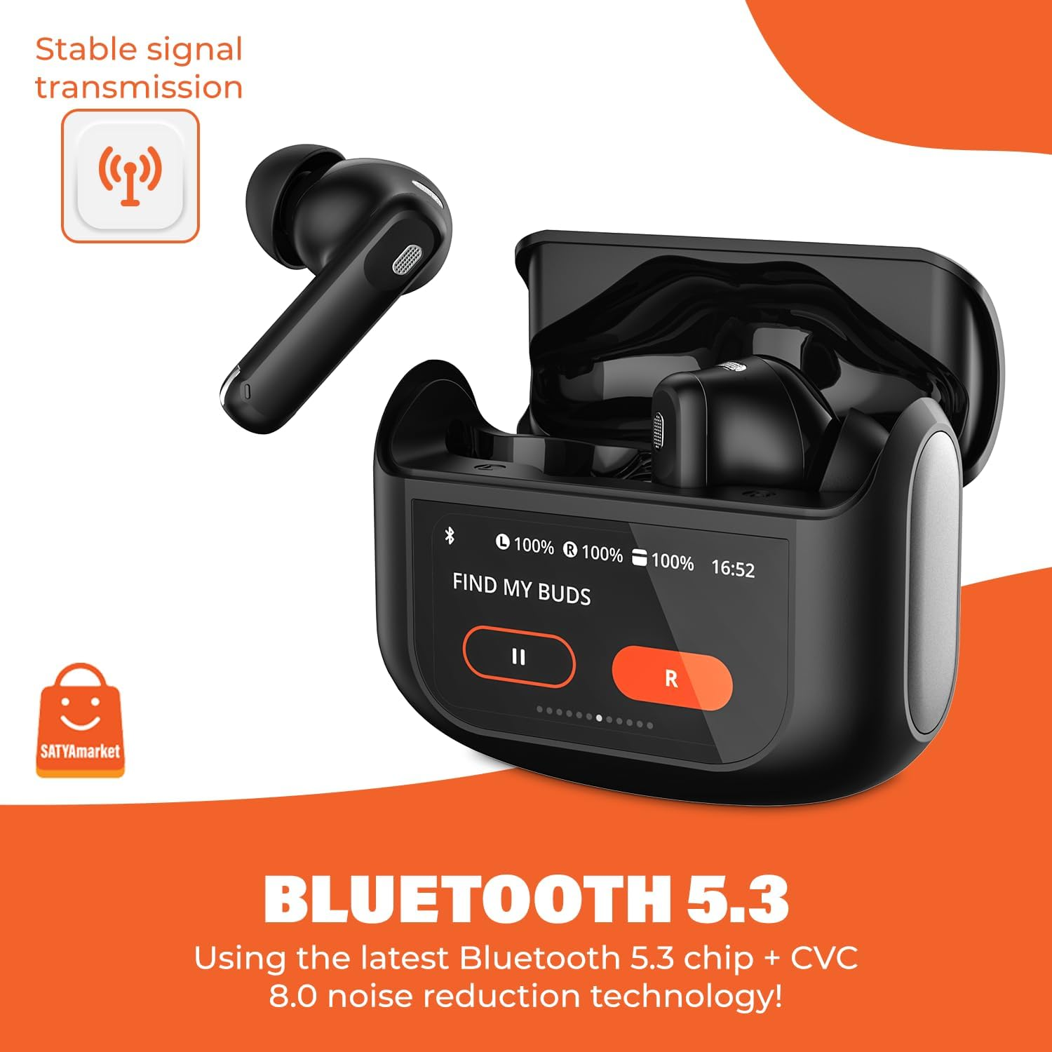 Satyamarket Wireless Earbuds Bluetooth 5.4 with Touchscreen Display &ndash; TWS Headphones with 4-Mic Noise Cancelling, Bass Boost, Hi-Fi Stereo Sound image number 4