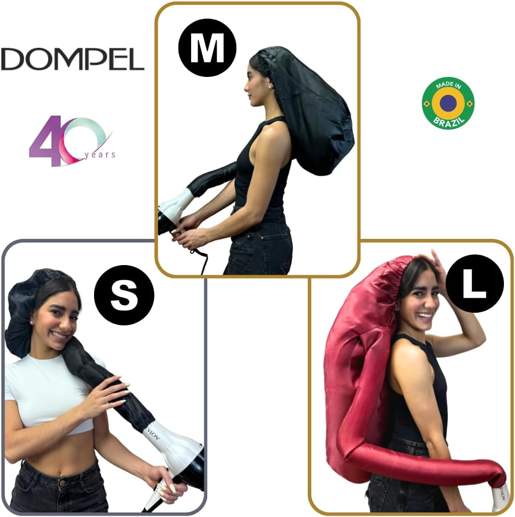 Dompel Black Hooded Hair Dryer, Satin Diffuser Cap | Enhance Hair Drying, Reduce Frizz, Protect Hair, Diffuser Cap Curly |100% Satin Universal Fit for Most Hair Dryers | Elastic Band | SIZE S image number 4