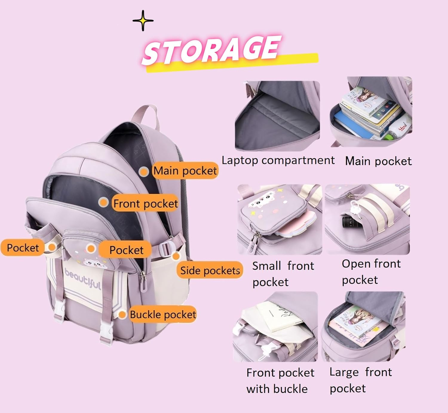 ETAISHOW Cat Print Rolling Backpack for Girls Kids Backpack with Wheels Roller Bookbag Trolley School Bag Wheeled Bag image number 6