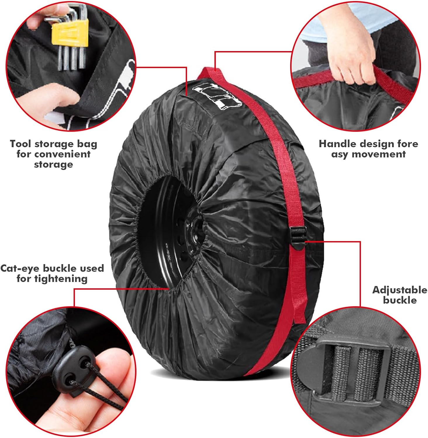 BOROCO Tyre Bags, Wheel Cover 190T Polyester TAFT Heavy Duty & Waterproof Replacement Wheel Covers for Cars, Suvs, Vans, Pickups, Fits Tyres from 13 to 18 Inch image number 3