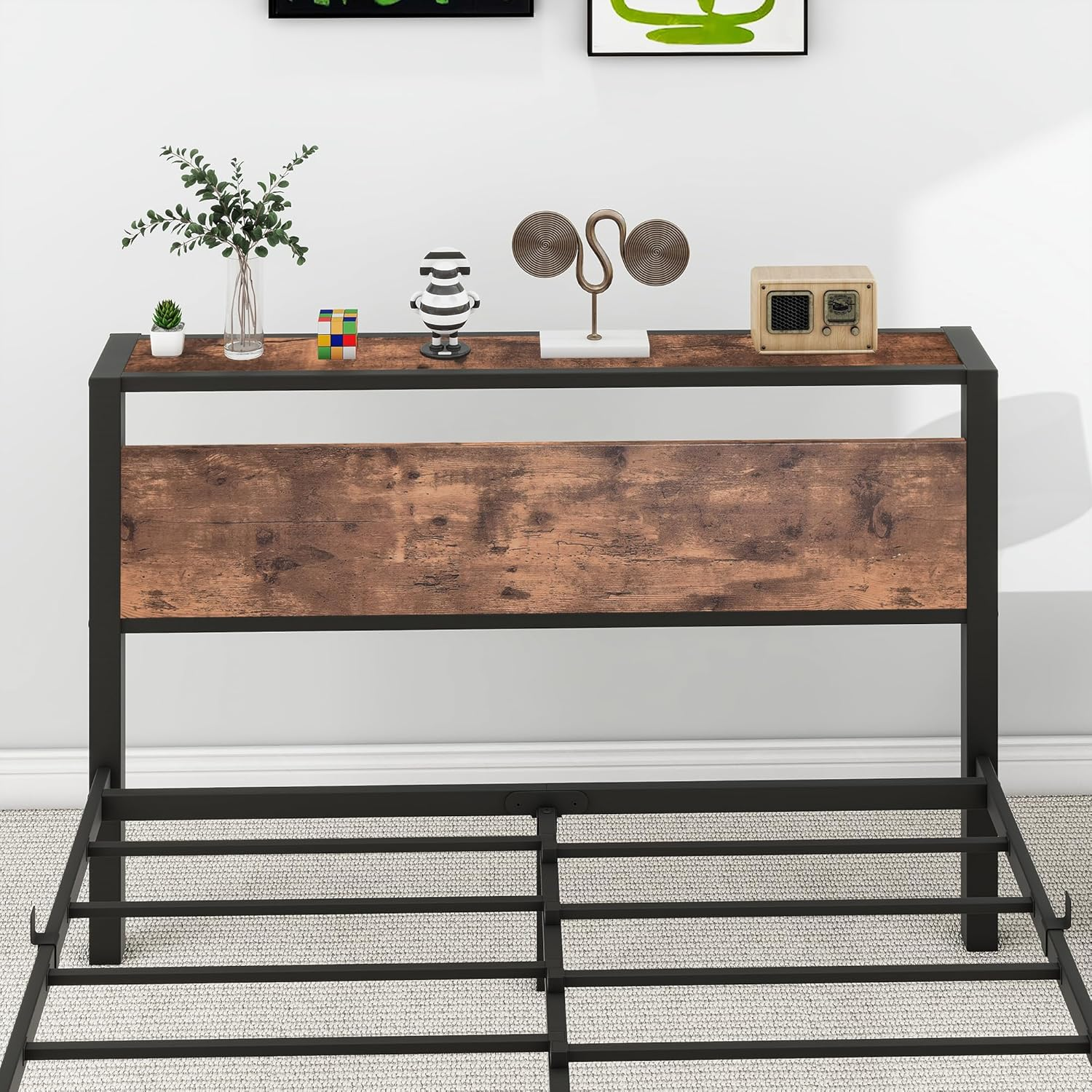 Double Size Metal Platform Bed Frame with Storage Headboard, Bed Frame Double Size No Box Spring Needed, Sturdy Steel Slat, Easy Assembly, Non-Slip Noise Free image number 5