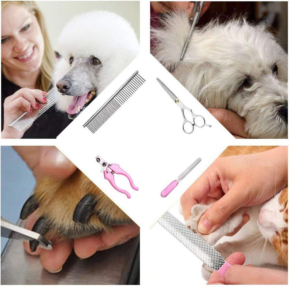 Esynic Pet Dog Clipper Grooming Trimmer Professional Animal Electric Hair Cutter Shaver Kit with 4 Combs Titanium Fixed Knife Prevent Skin Allergies Low Noise Gold and Black