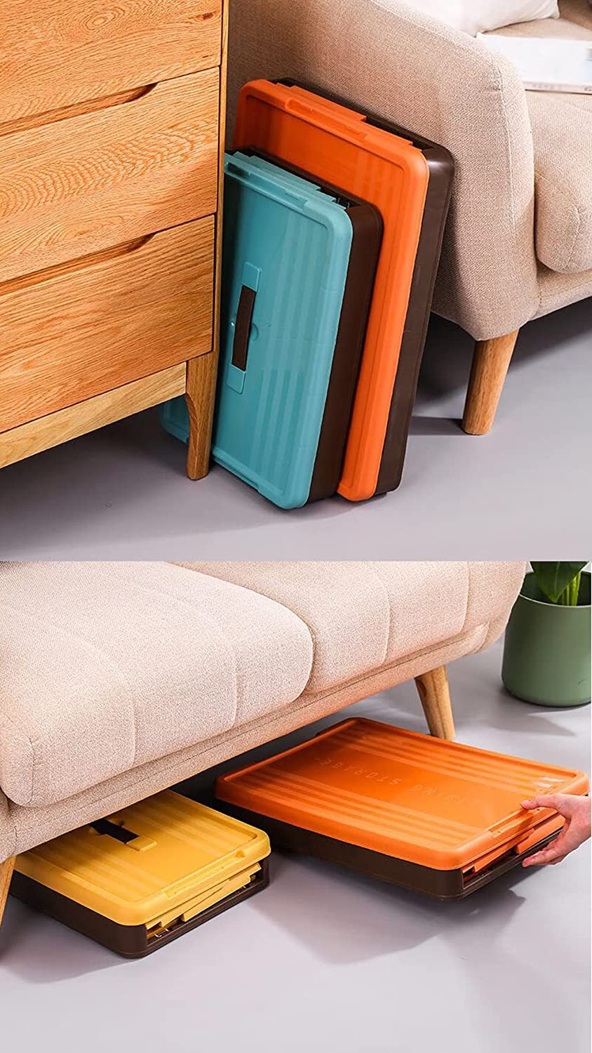 Large Size Plastic Foldable Storage Cubes Bin Box Containers with Lid and Handles for Home, Office, Nursery, Closet, Bedroom, Car Box, Picnic, Storage Box S30 (Yellow, 40*28*23CM (15.7X11X9 Inches))