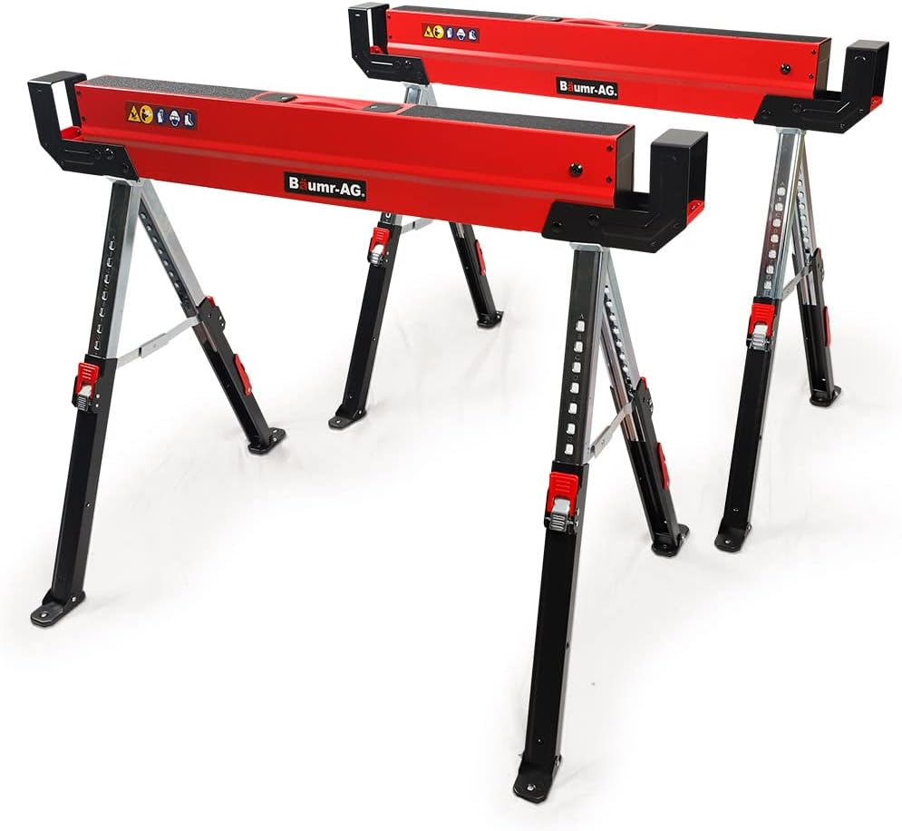 Baumr-Ag Steel Sawhorse Pack, 1180Kg Combined Capacity, Height Adjustable, 2X4 Support Arms, Set of 2 image number 4