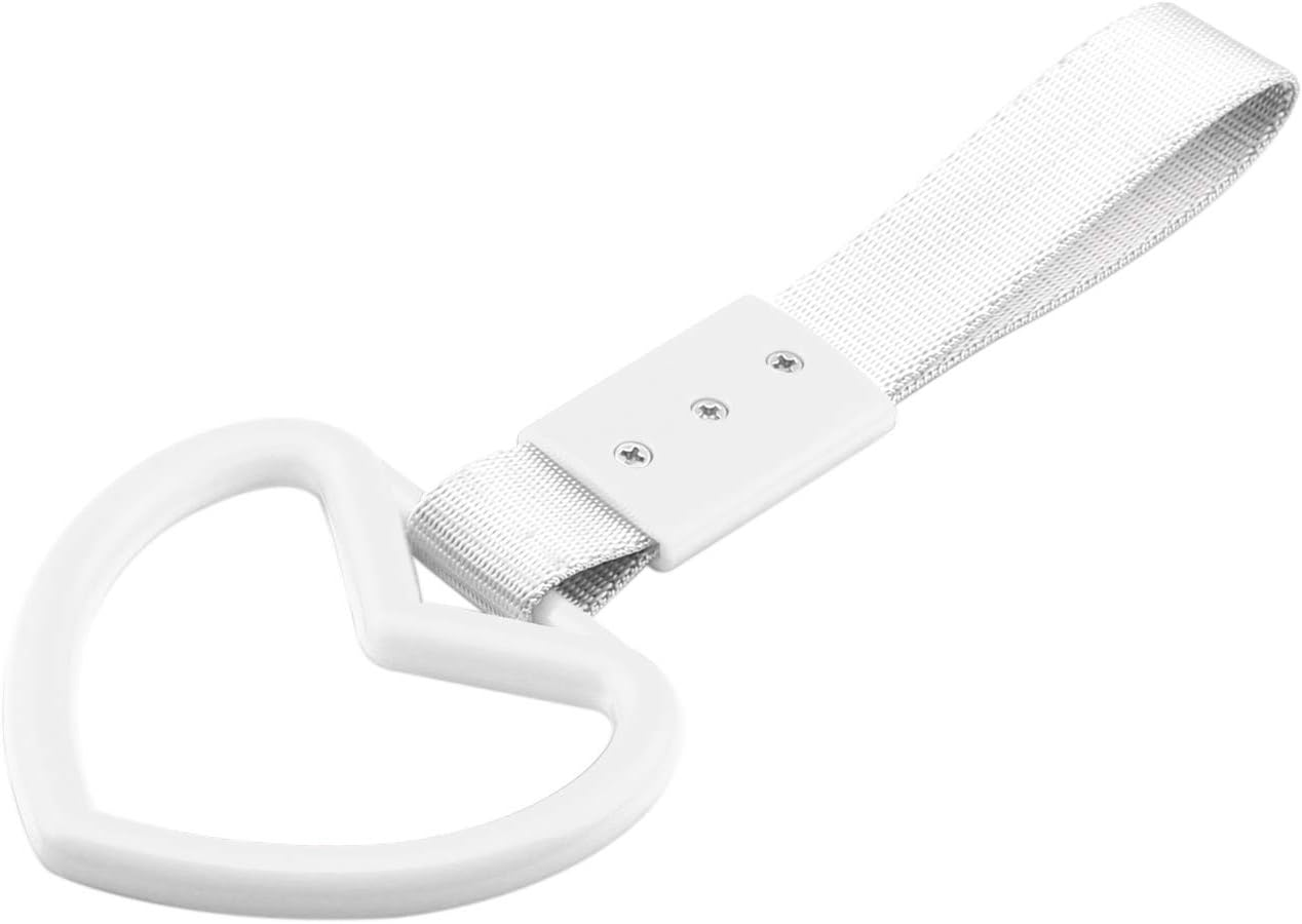 SUYE RACING JDM Style Tsurikawa Ring Subway Train Bus Handle Hand Strap Bosozoku Car SUV Bus Handle Strap Charm Drift (Heart: White)